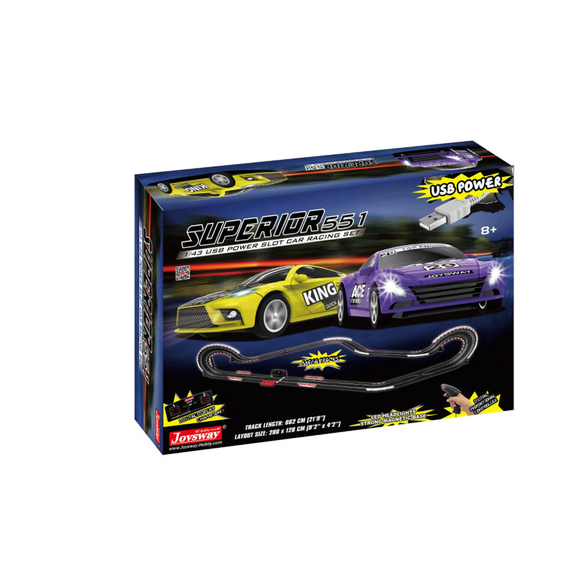 Joysway Superior 551 USB-Powered 1:43 Scale Slot Car Racing Set