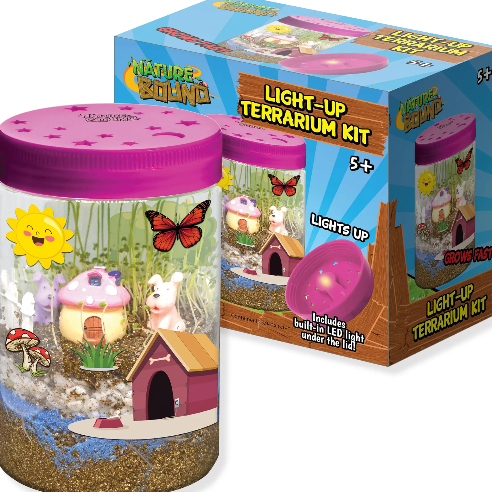 Nature Bound Light-Up Terrarium Kit – Pink Mini Garden Jar with LED for Kids 5+