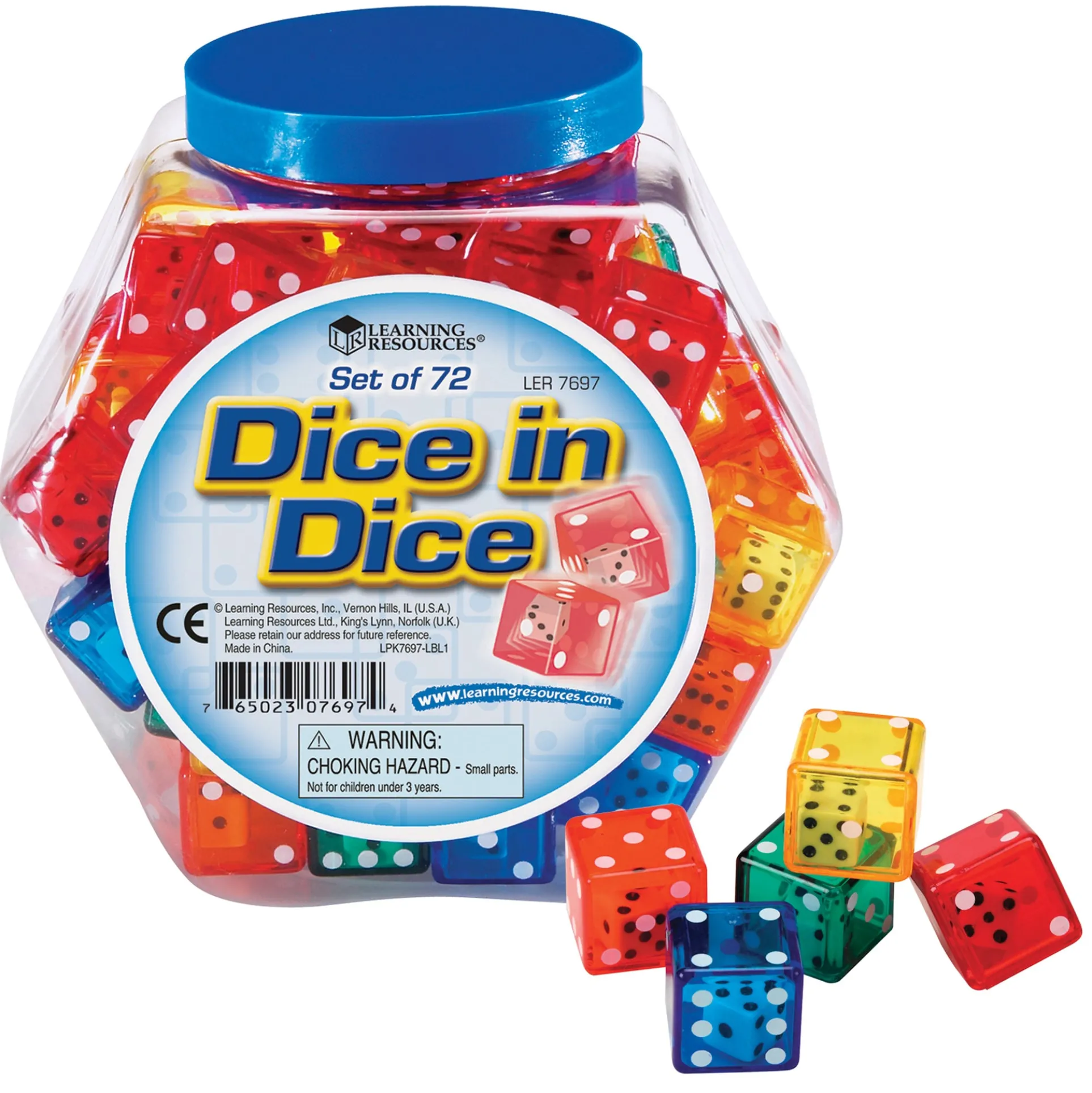 Learning Resources Dice in Dice Bucket - Colorful Math Learning Set - Pack of 72
