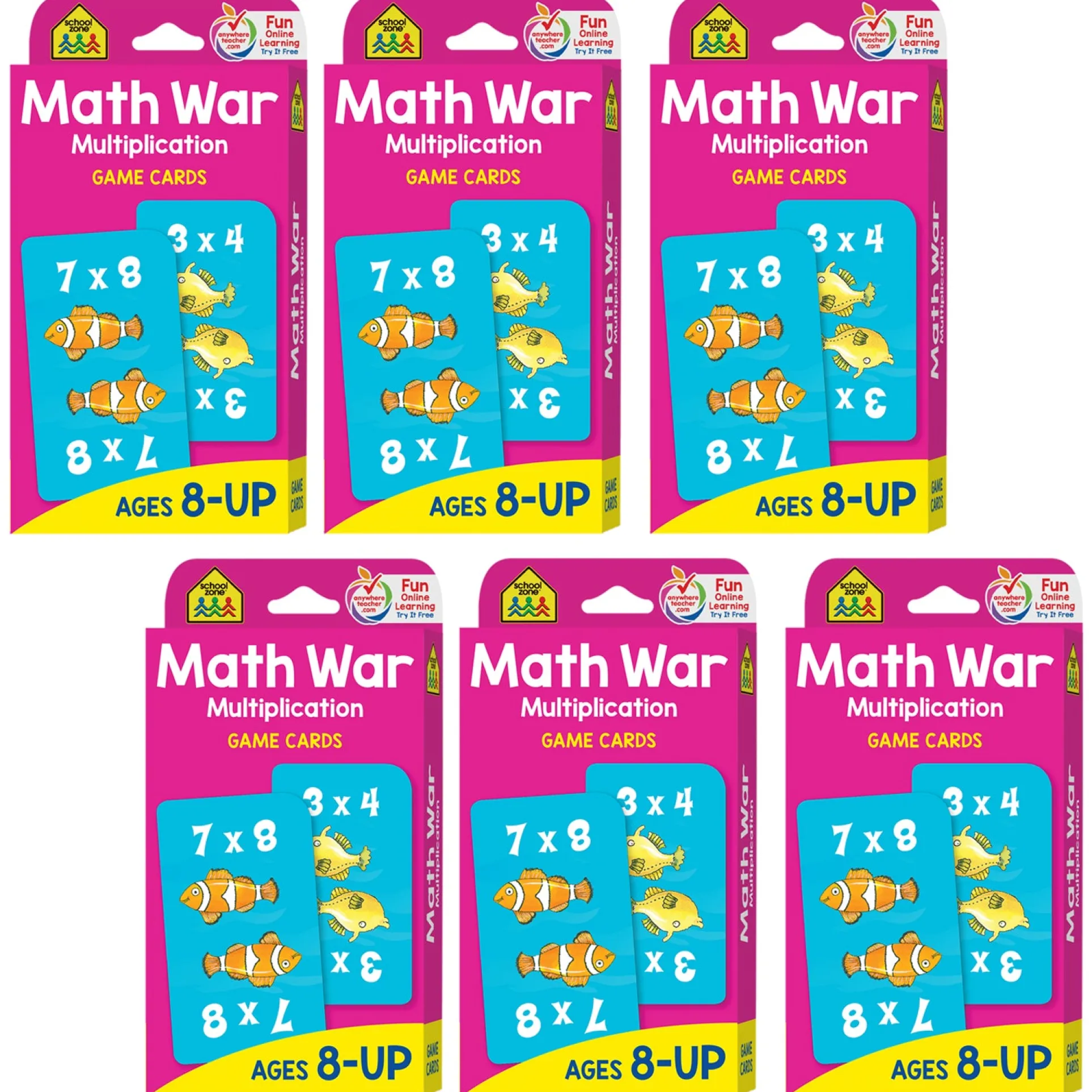 School Zone Math War Multiplication Game Cards - Underwater Adventure - 6 Sets