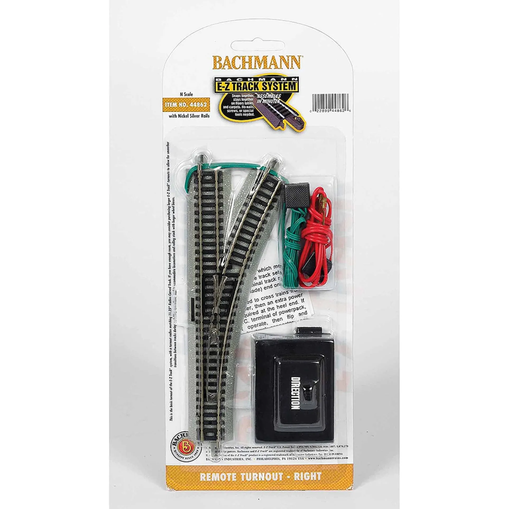 Bachmann Trains - N Scale Snap-Fit E-Z TRACK Remote Turnout - Right - Nickel Silver Rail With Grey Roadbed