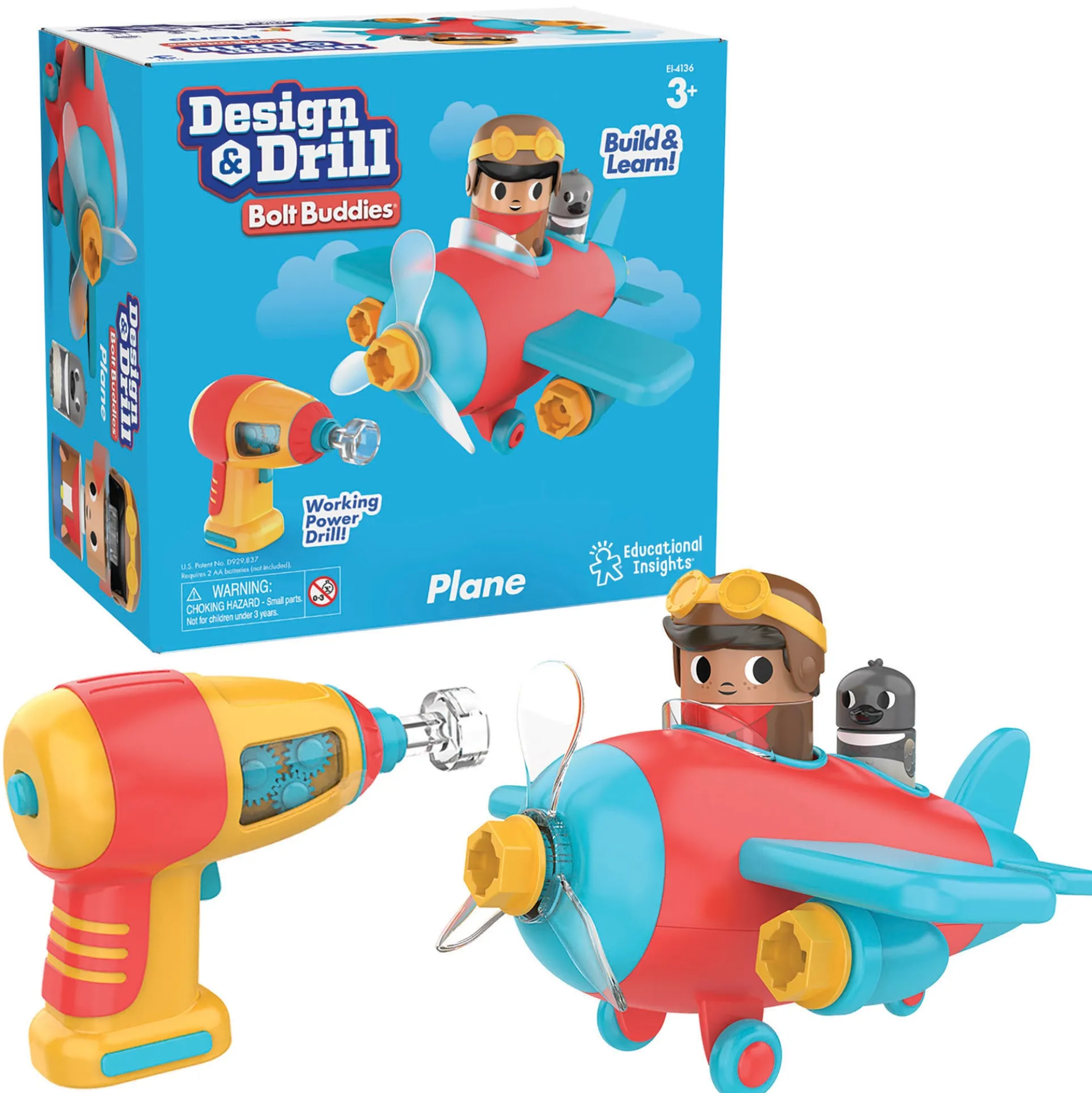 Educational Insights Design & Drill Bolt Buddies Plane - Kid-Safe Toy Drill