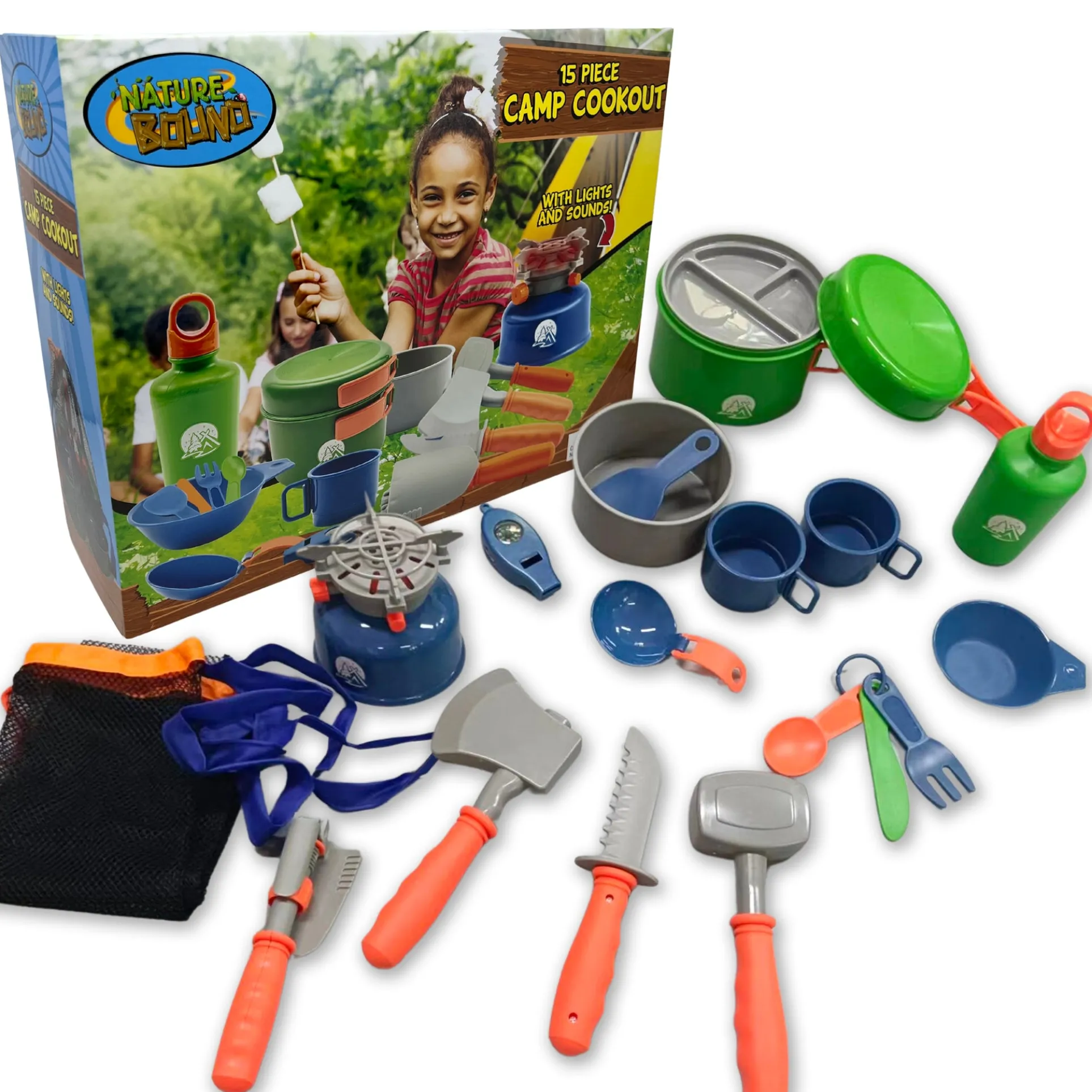 Nature Bound Camp Cookout Set with Light & Sound Burner for Kids, 15pc Set
