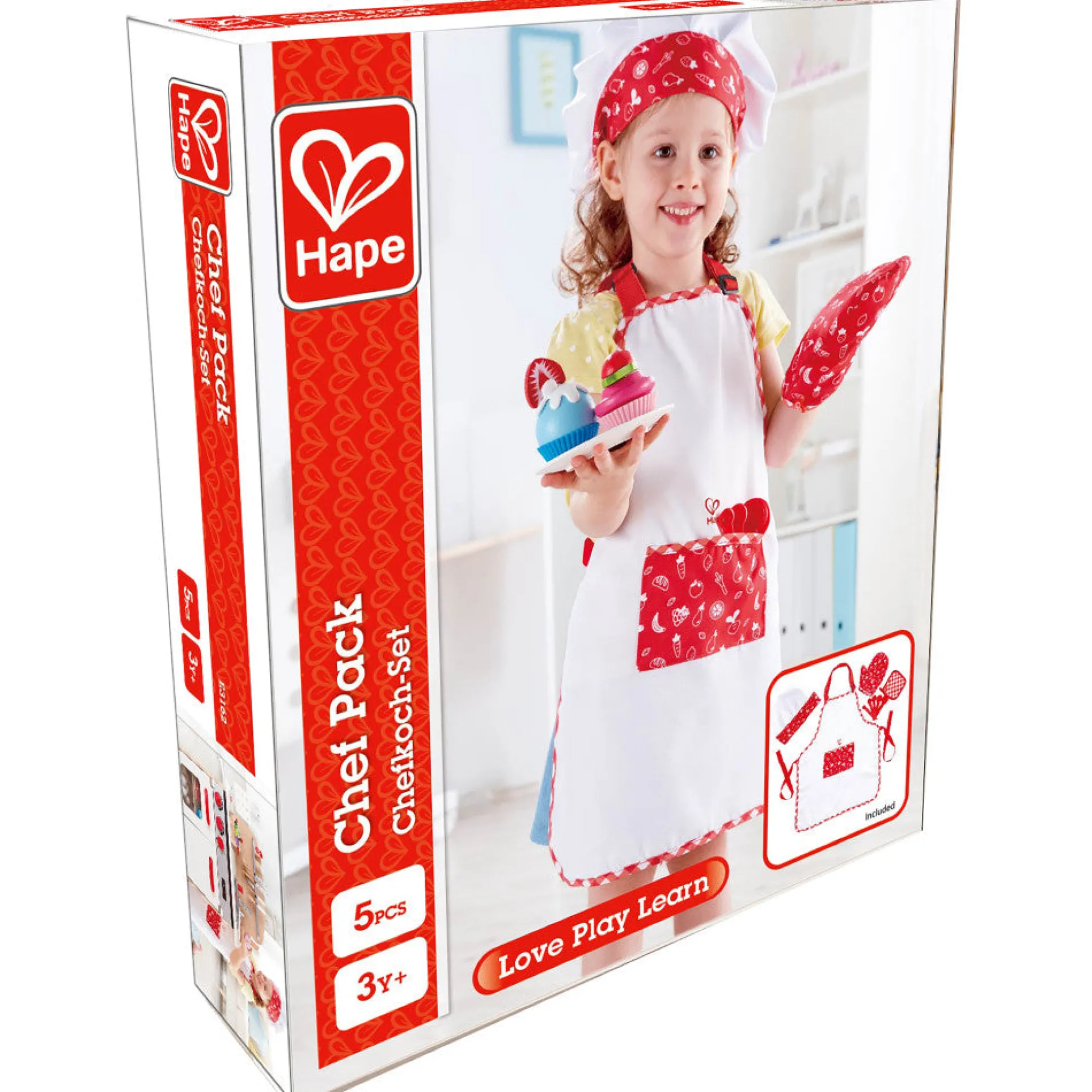 Hape 5pc Chef Pack - Red & White, Kitchen Dress Up Toy Playset