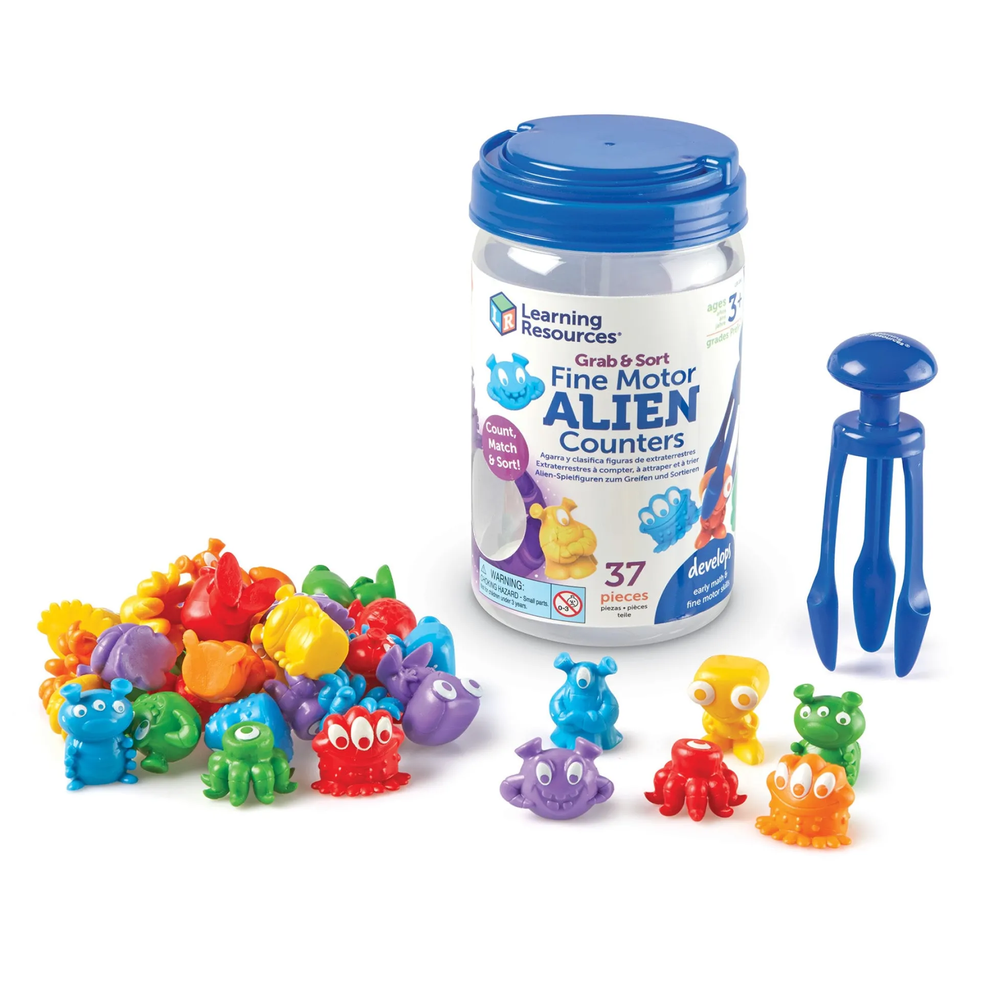 Learning Resources Grab & Sort Fine Motor Alien Counters - Galactic Shapes & Colors