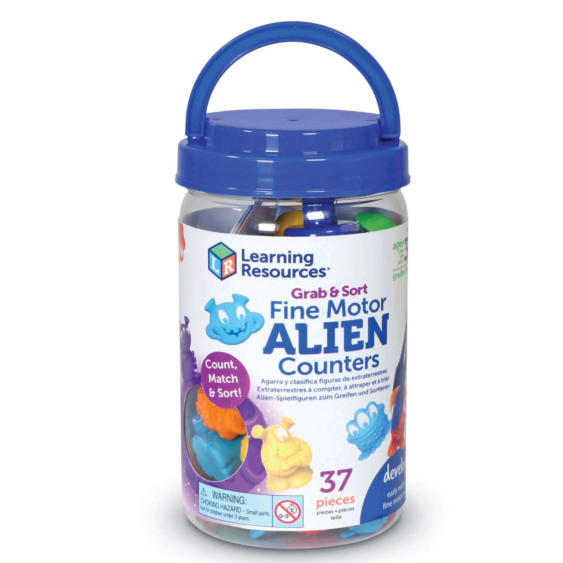 Learning Resources Grab & Sort Fine Motor Alien Counters - Galactic Shapes & Colors