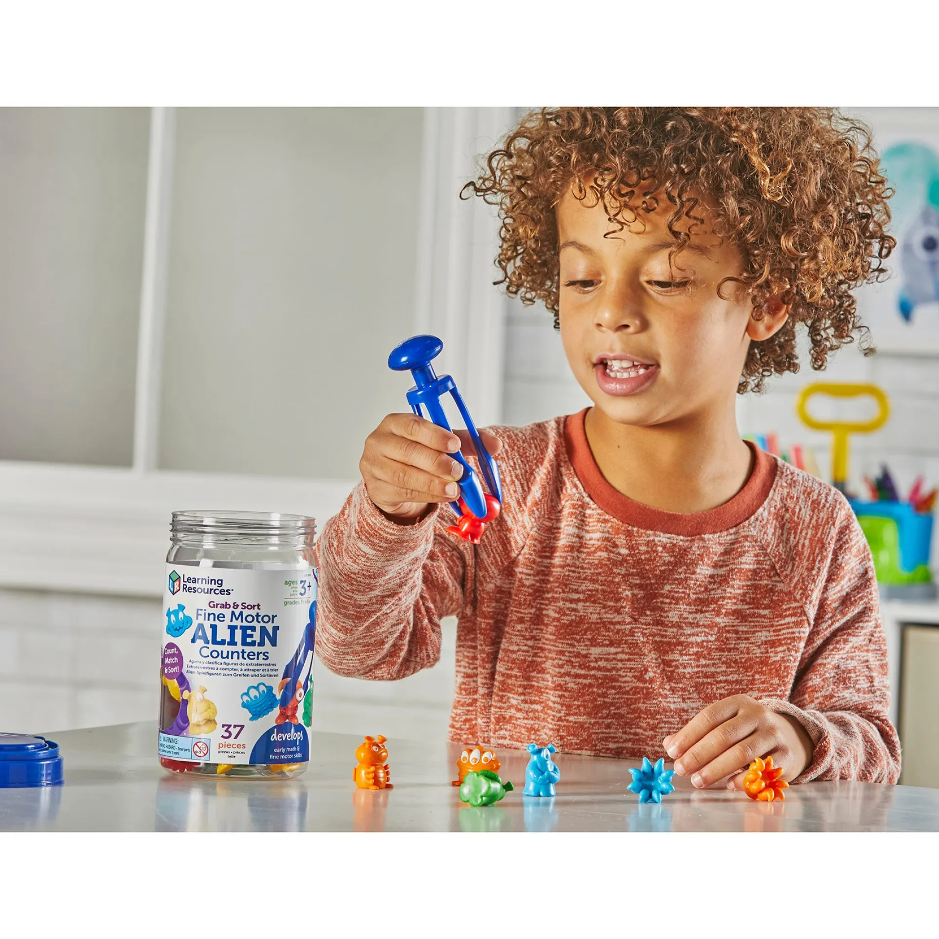 Learning Resources Grab & Sort Fine Motor Alien Counters - Galactic Shapes & Colors