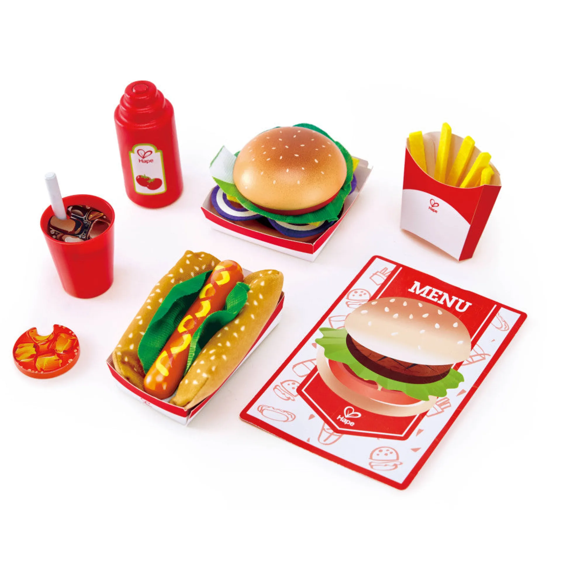 Hape Wooden Fast Food Kitchen Playset - 27 Piece Set