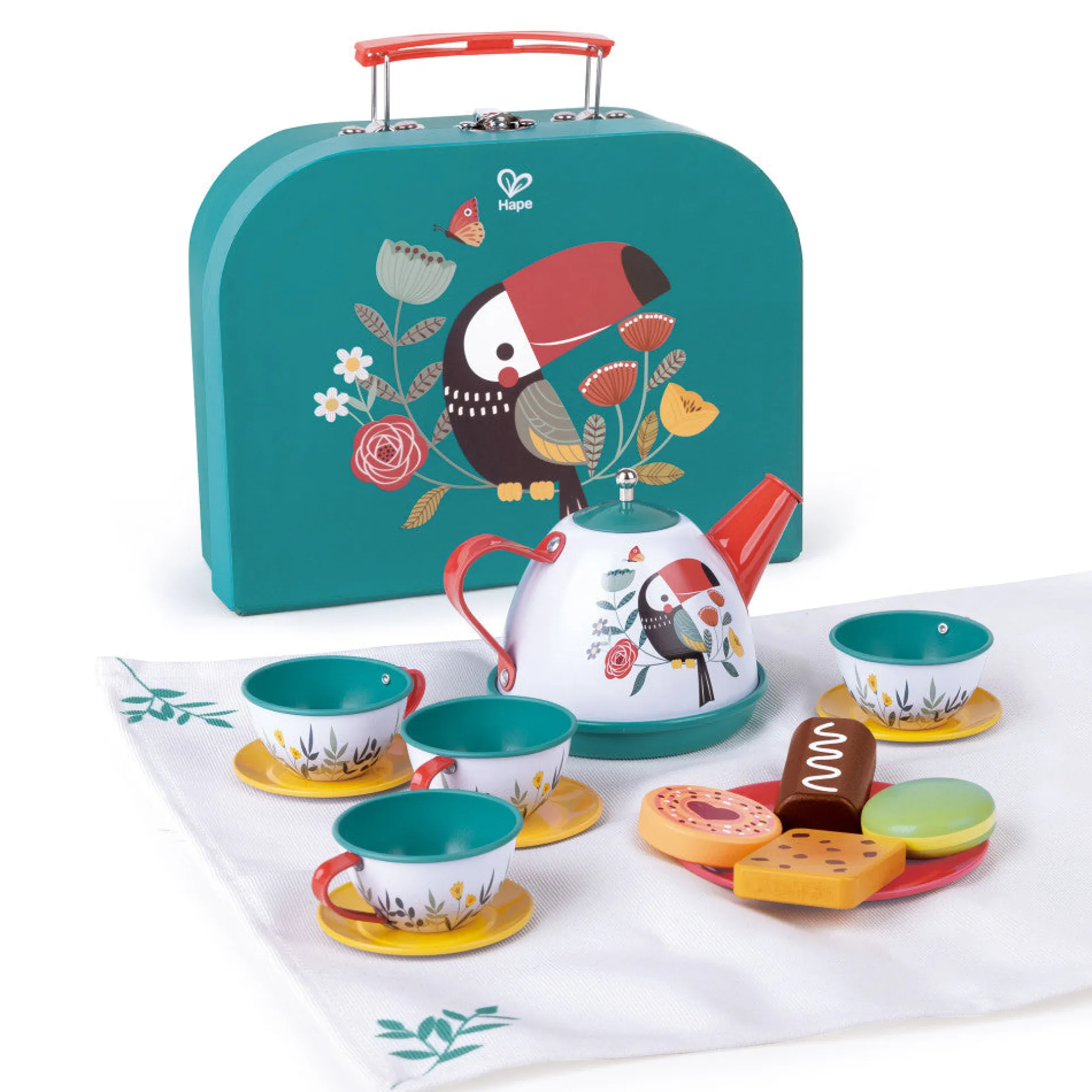 Hape Tea Time Playset - 15pc Teal & Pink with Carry Case