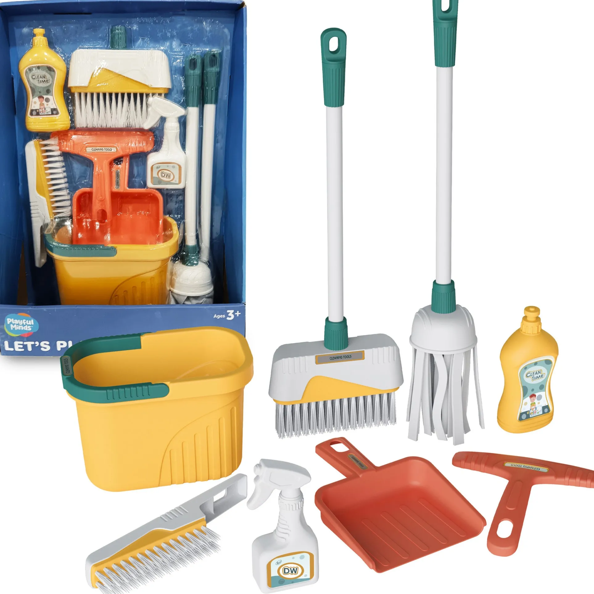 Playful Minds 8pc Household Cleaning Set - Pretend Play Kit for Ages 3+