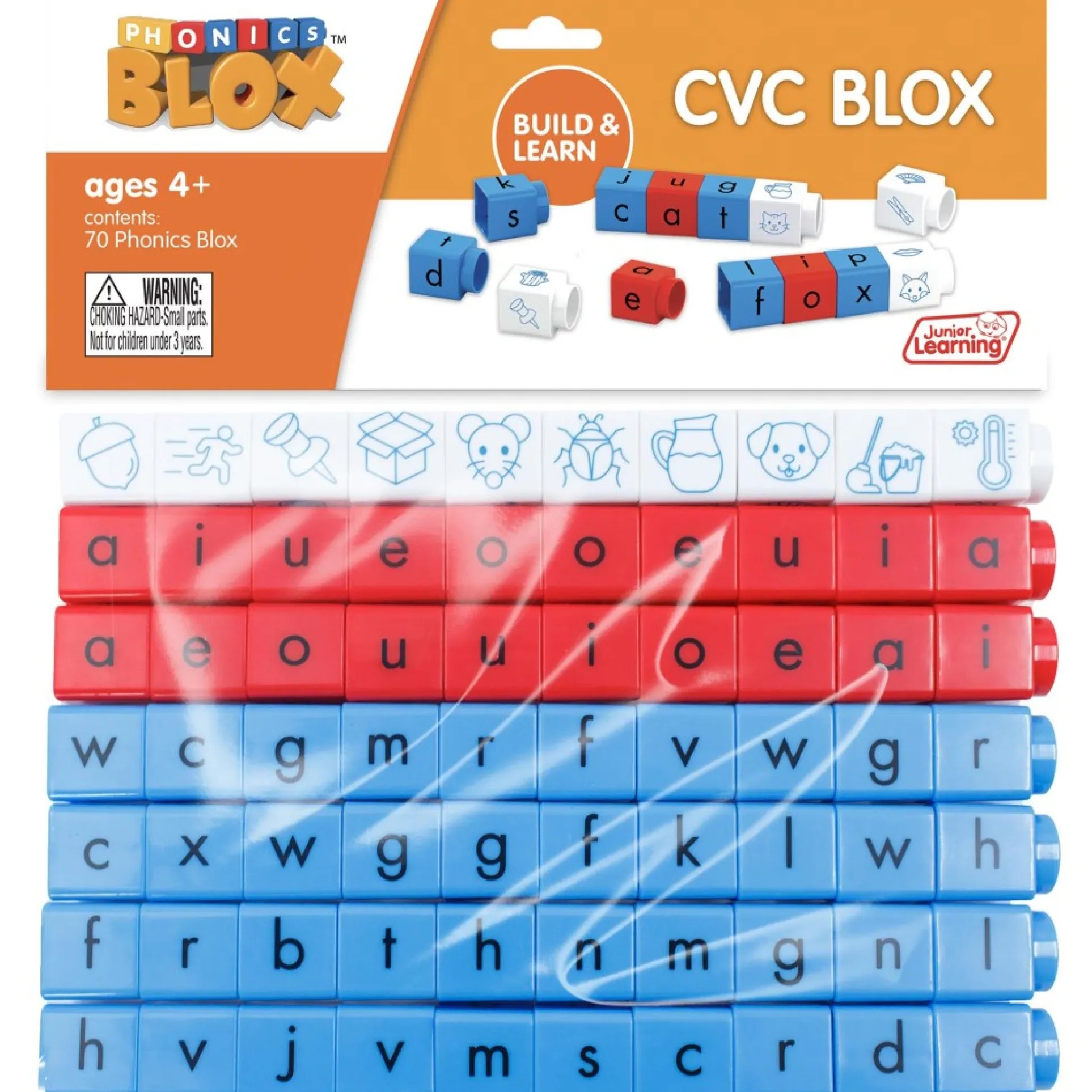 Junior Learning Rainbow Phonics CVC Blox Set - 70 Color-Coded Blocks