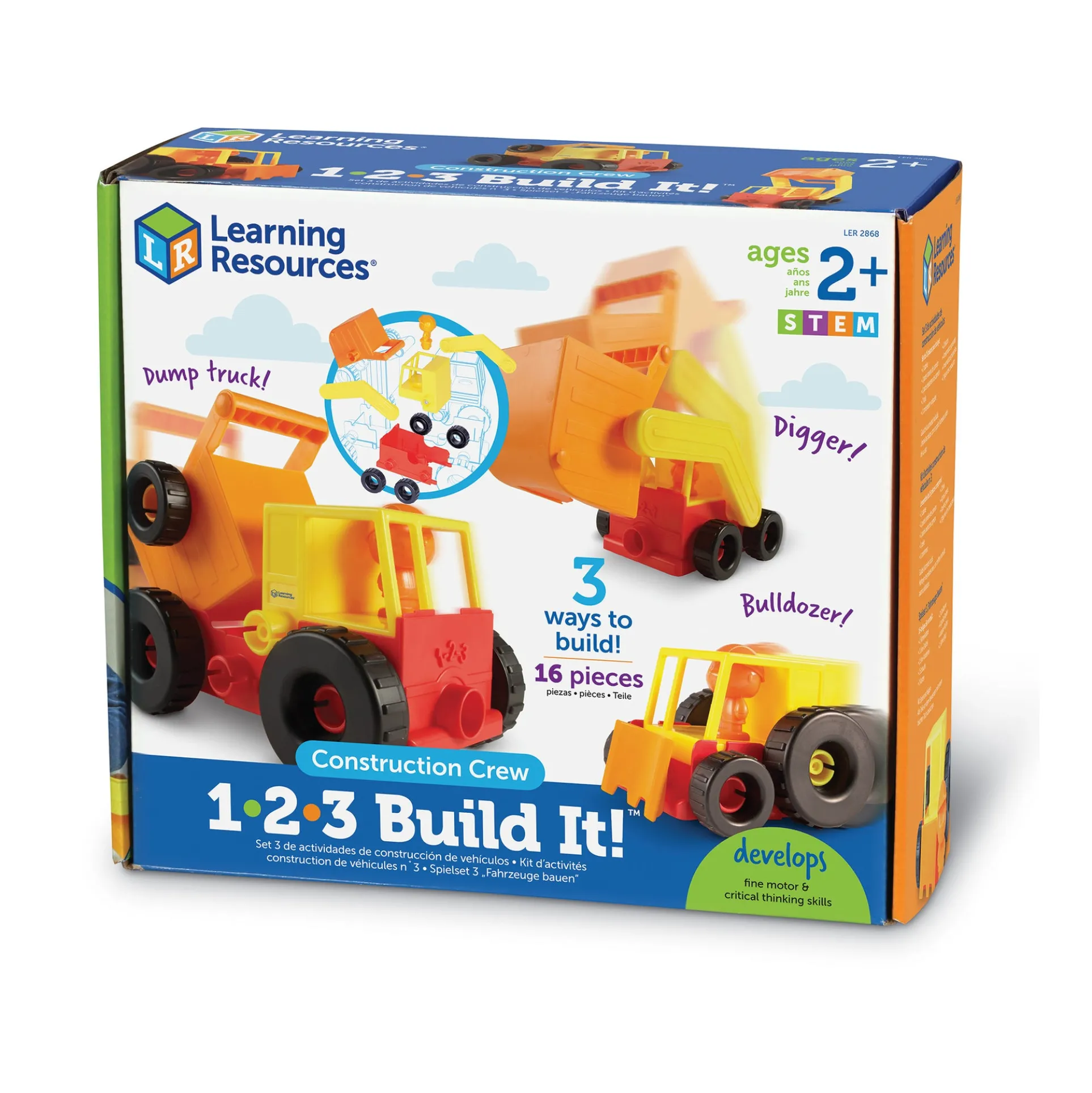 1-2-3 Build It! Construction Crew 16-Piece Playset - Durable Snap-Together Construction Toys