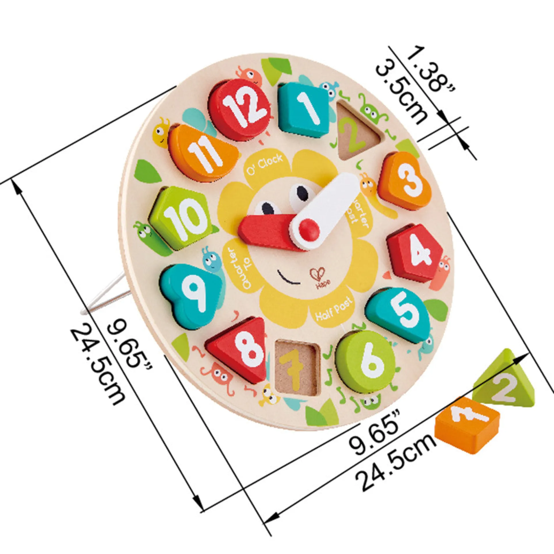 Hape Learn The Time Bug Puzzle - 13pc Colorful Wooden Clock