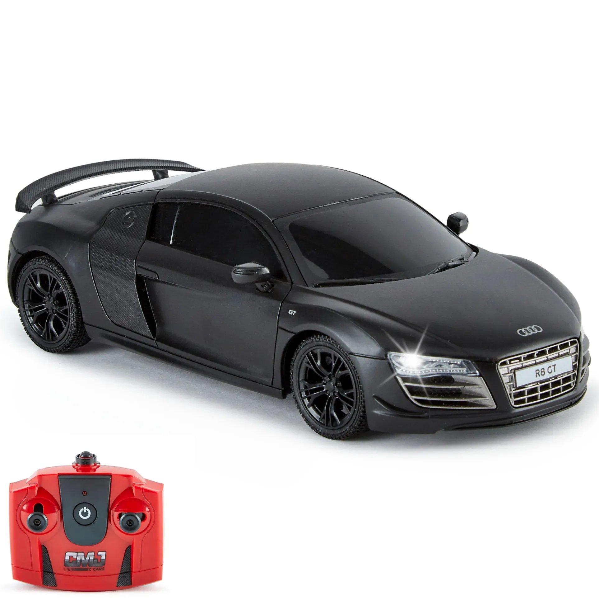 CMJ RC Cars Audi R8 GT - Black - 1:24 Scale Remote Control Car with LED Headlights and 2.4GHz Racing Frequency