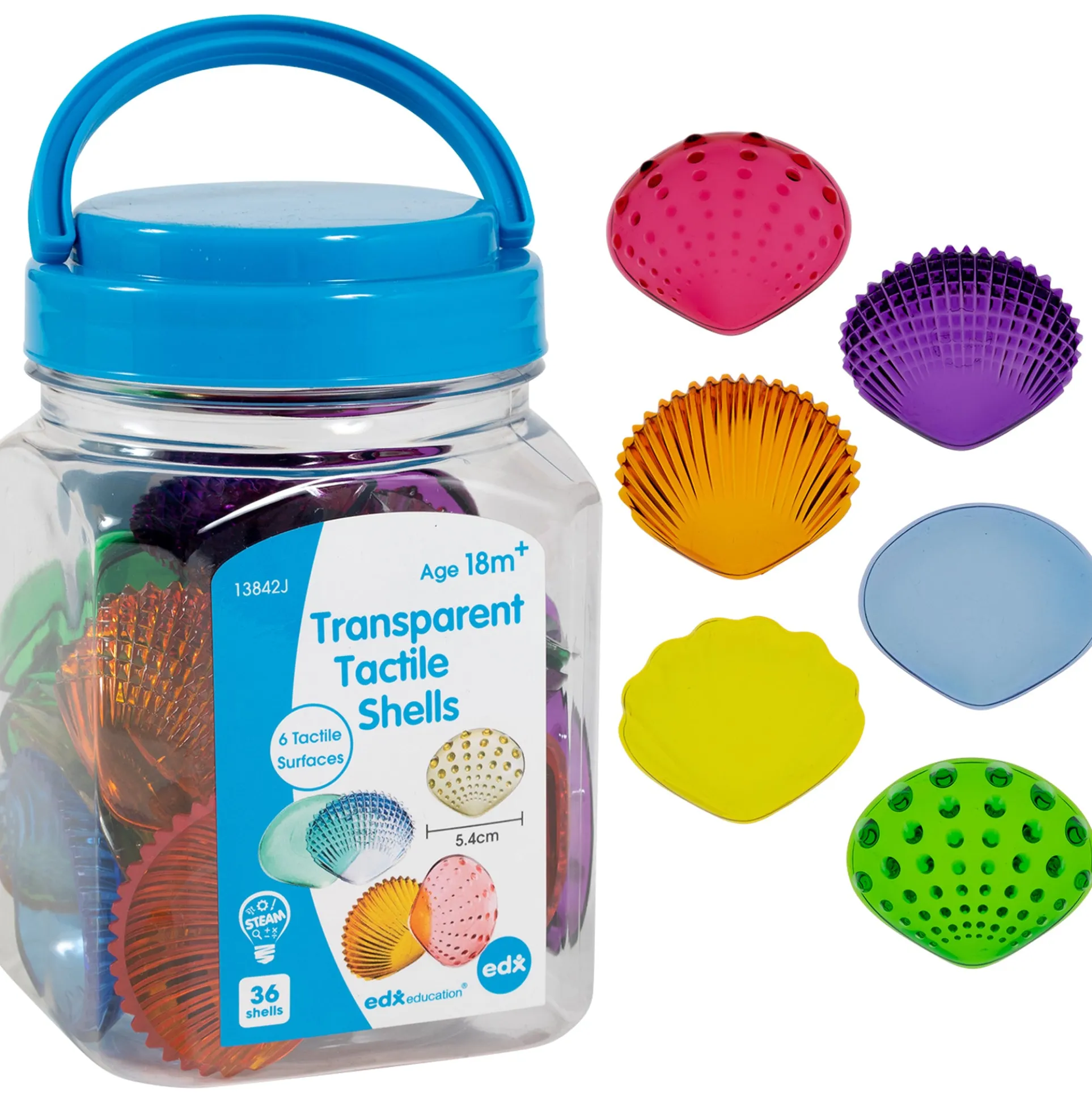 edxeducation Tactile Shells Set - Transparent Mini Jar - 36 Count