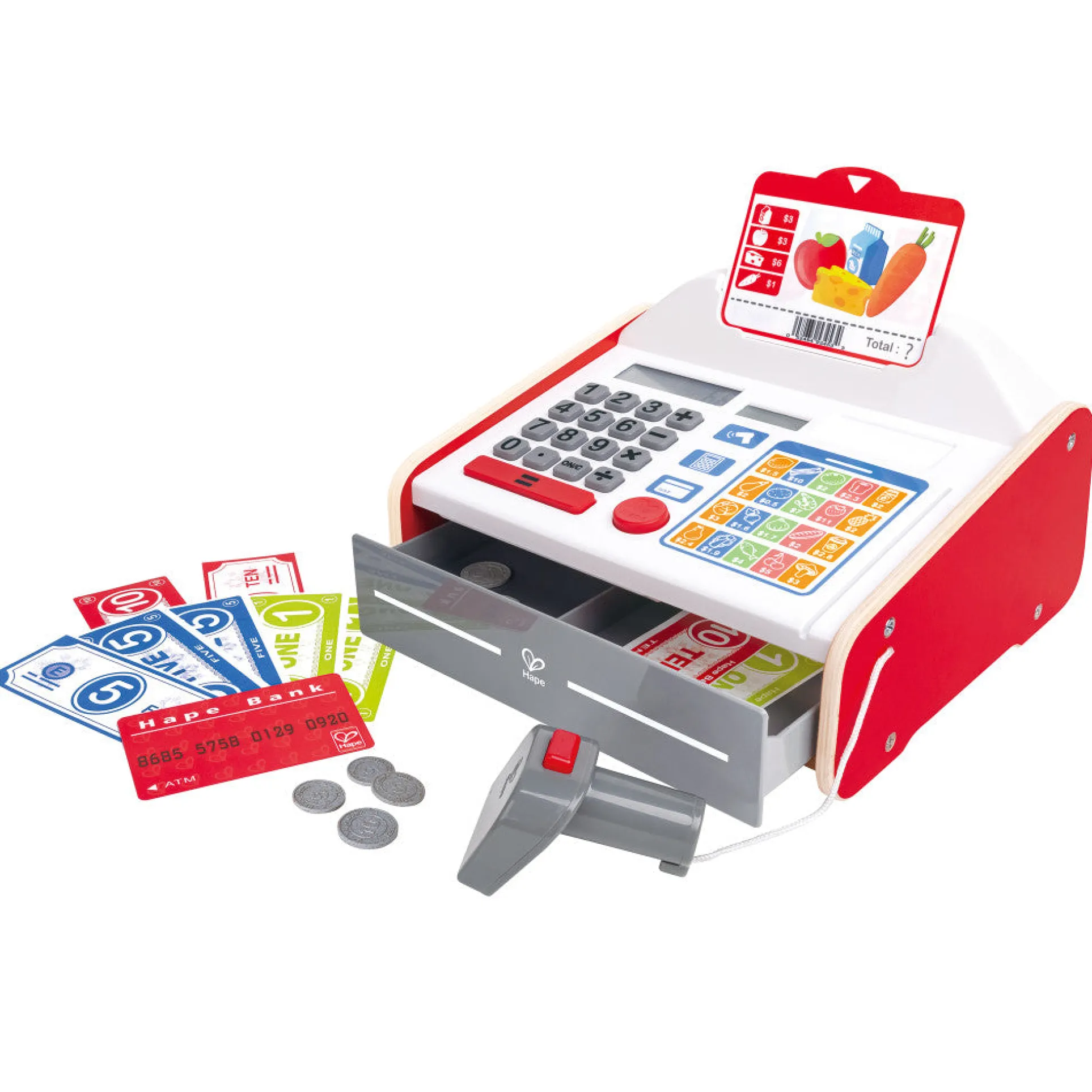 Hape 24-Piece Beep 'N' Buy Cash Register - Red & White