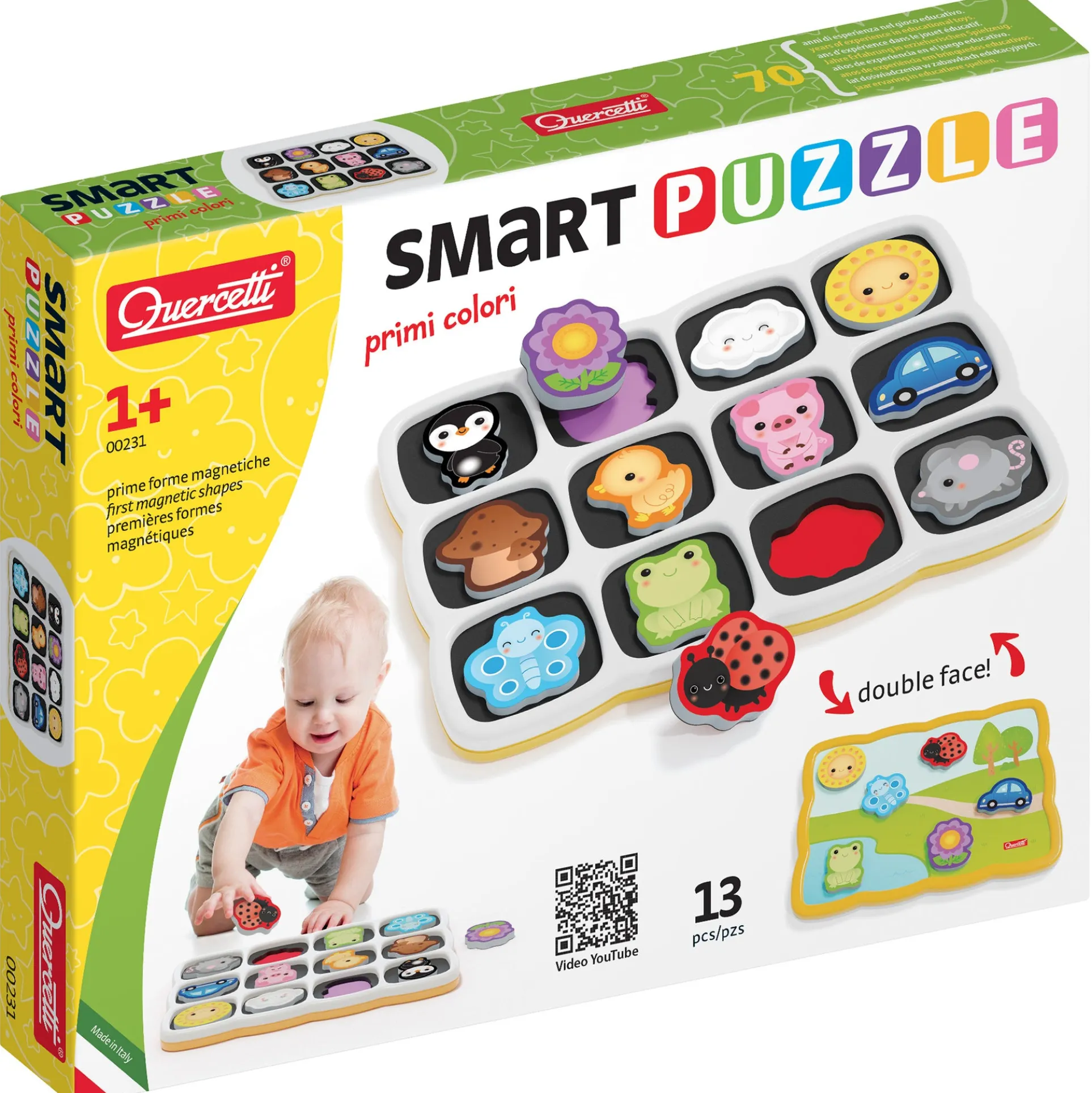 Quercetti Smart Puzzle First Colors 13pc Double-Sided Magnetic Animal & Car