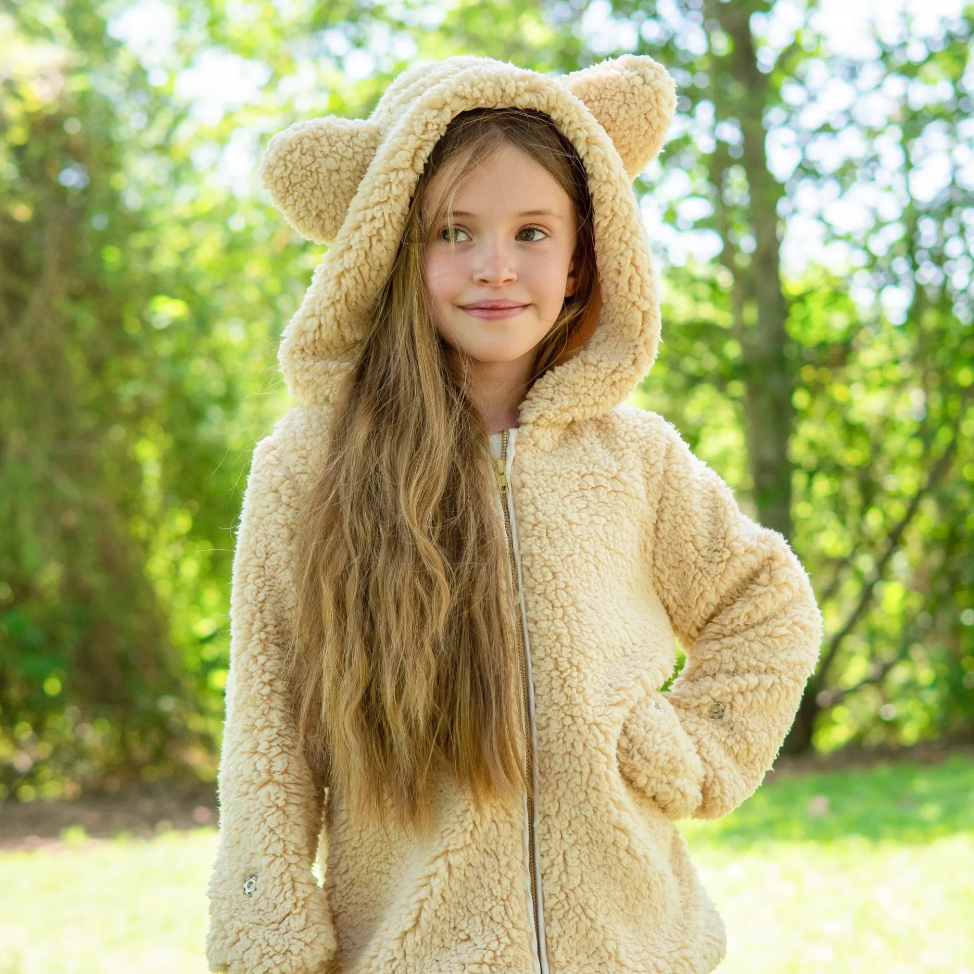A Leading Role Premium Child Fuzzy Bear Zip-Up Jacket - Size 7/8
