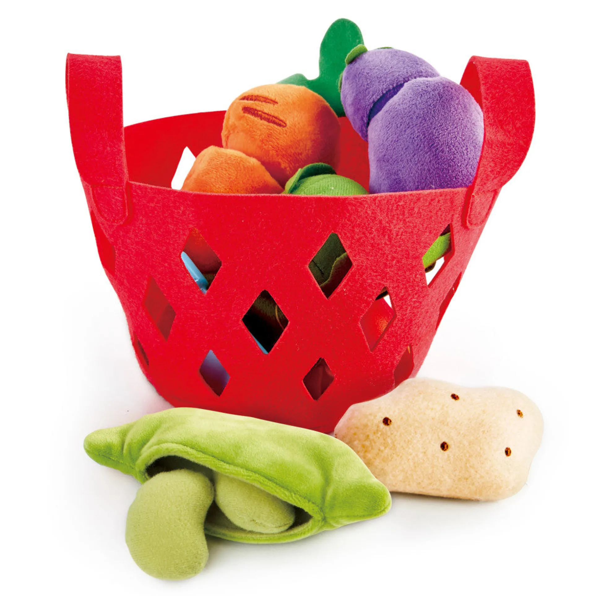 Hape Toddler Vegetable Basket Playset - 7 Piece Felt Food Set