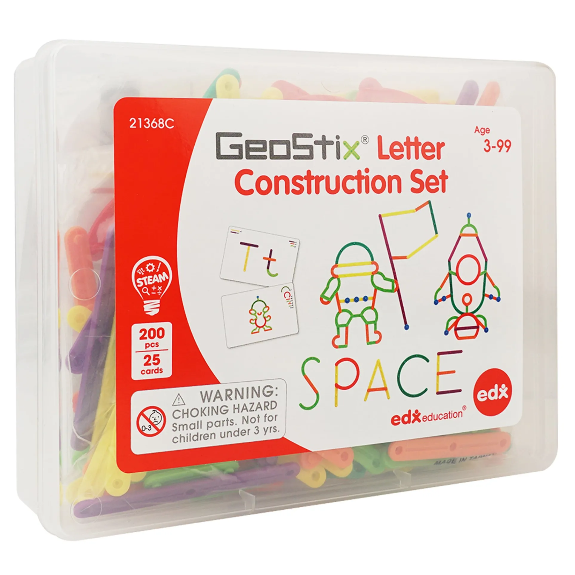 edxeducation GeoStix Letter Construction Set - 200 Flexible Sticks - 50 Learning Activities