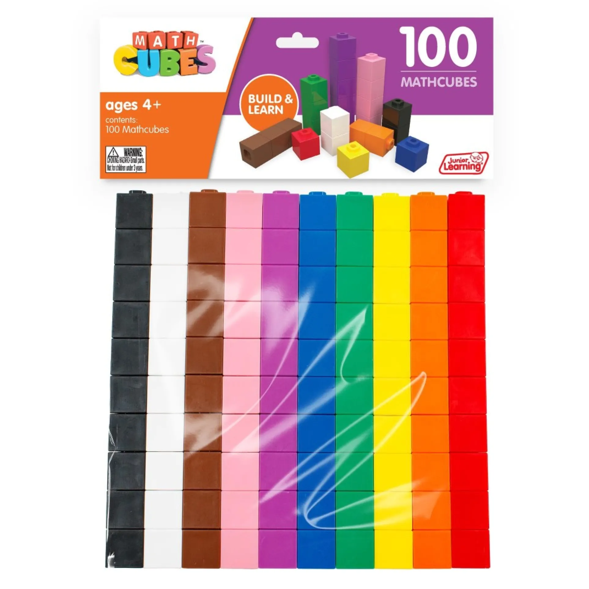 Junior Learning Mathcubes Set - 100 Count Multi-Colored Learning Cubes