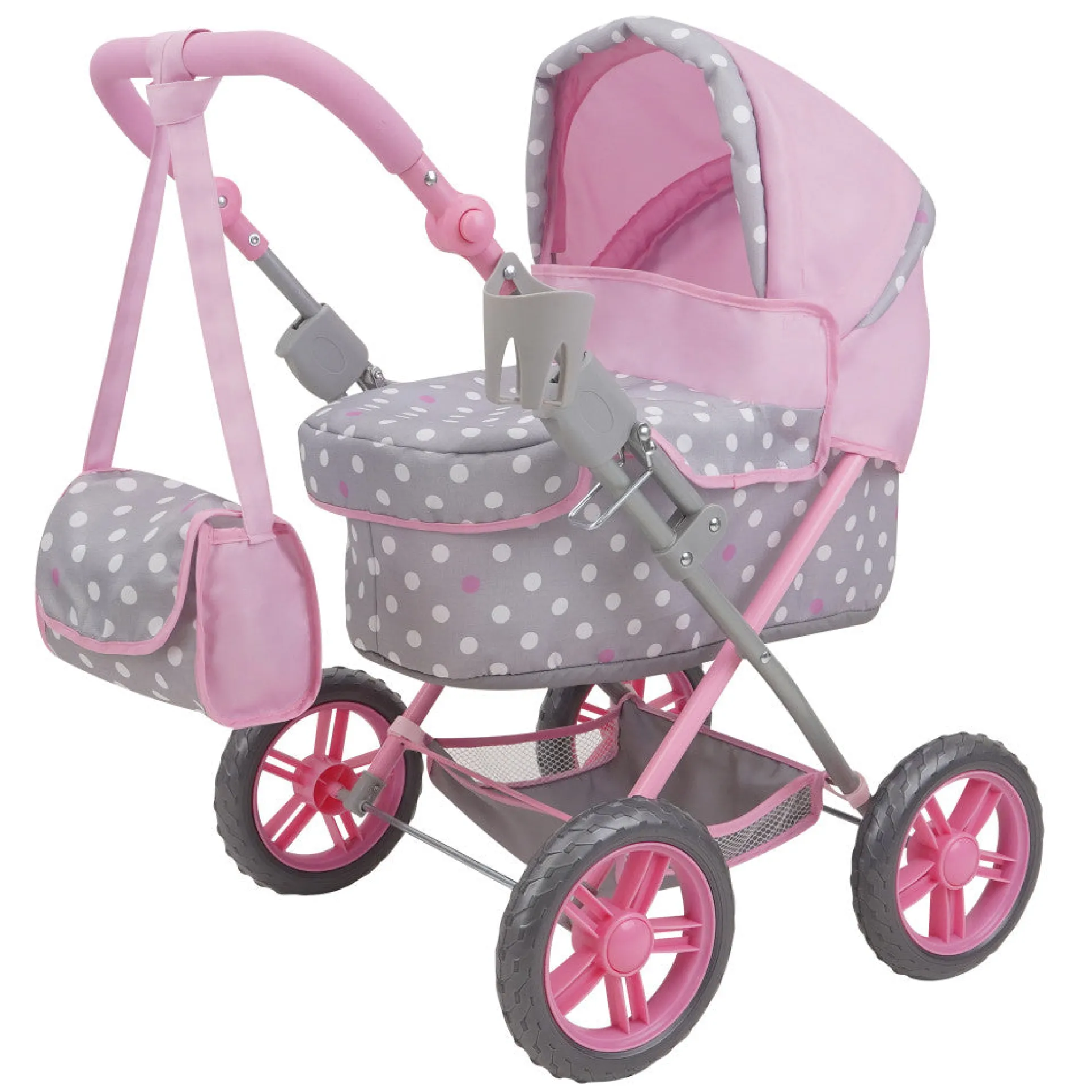 509 Crew Amanda Doll Pram in Cotton Candy Pink with Polka Dots