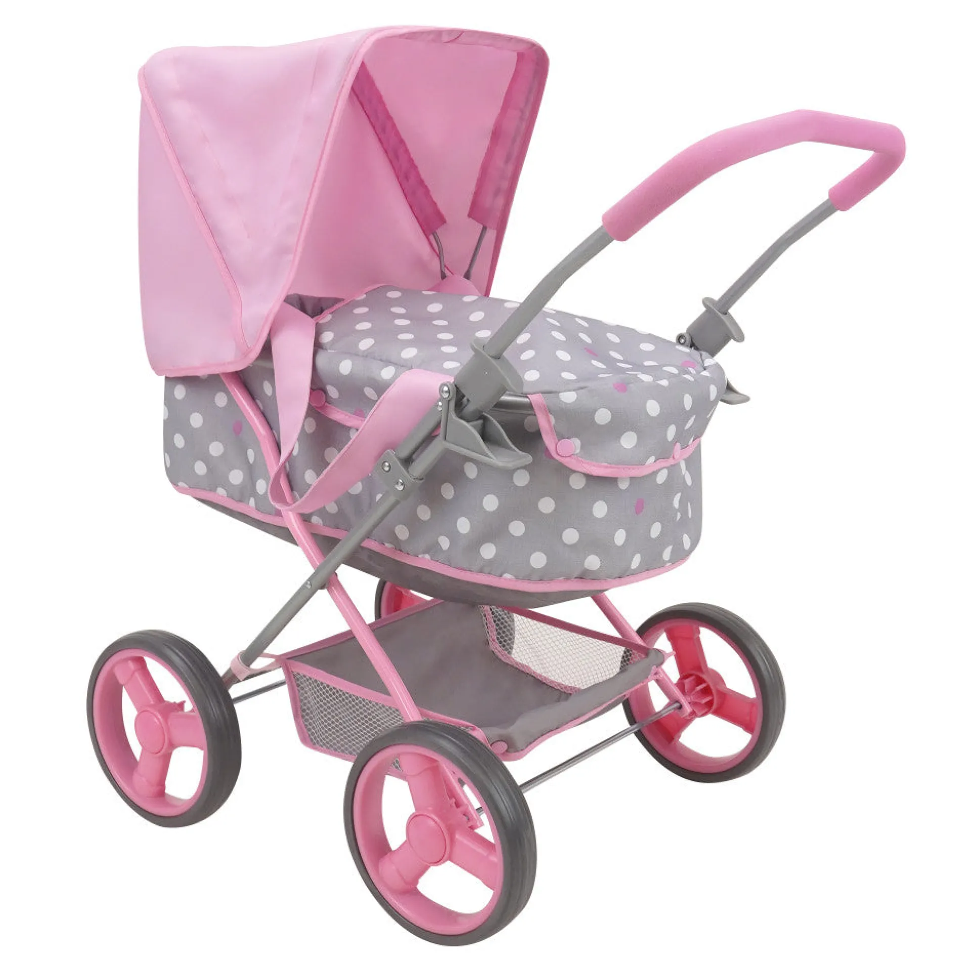 509 Crew Cotton Candy Pink Doll Pram with Polka Dot Design