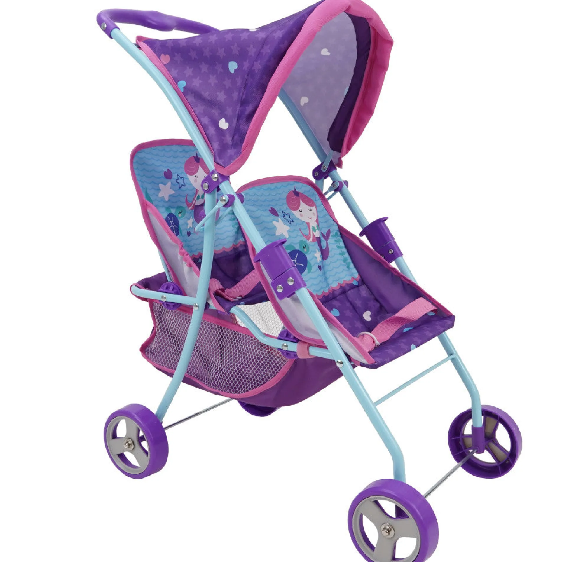 509 Mermaid Twin Doll Stroller with Adjustable Seats and Safety Lock