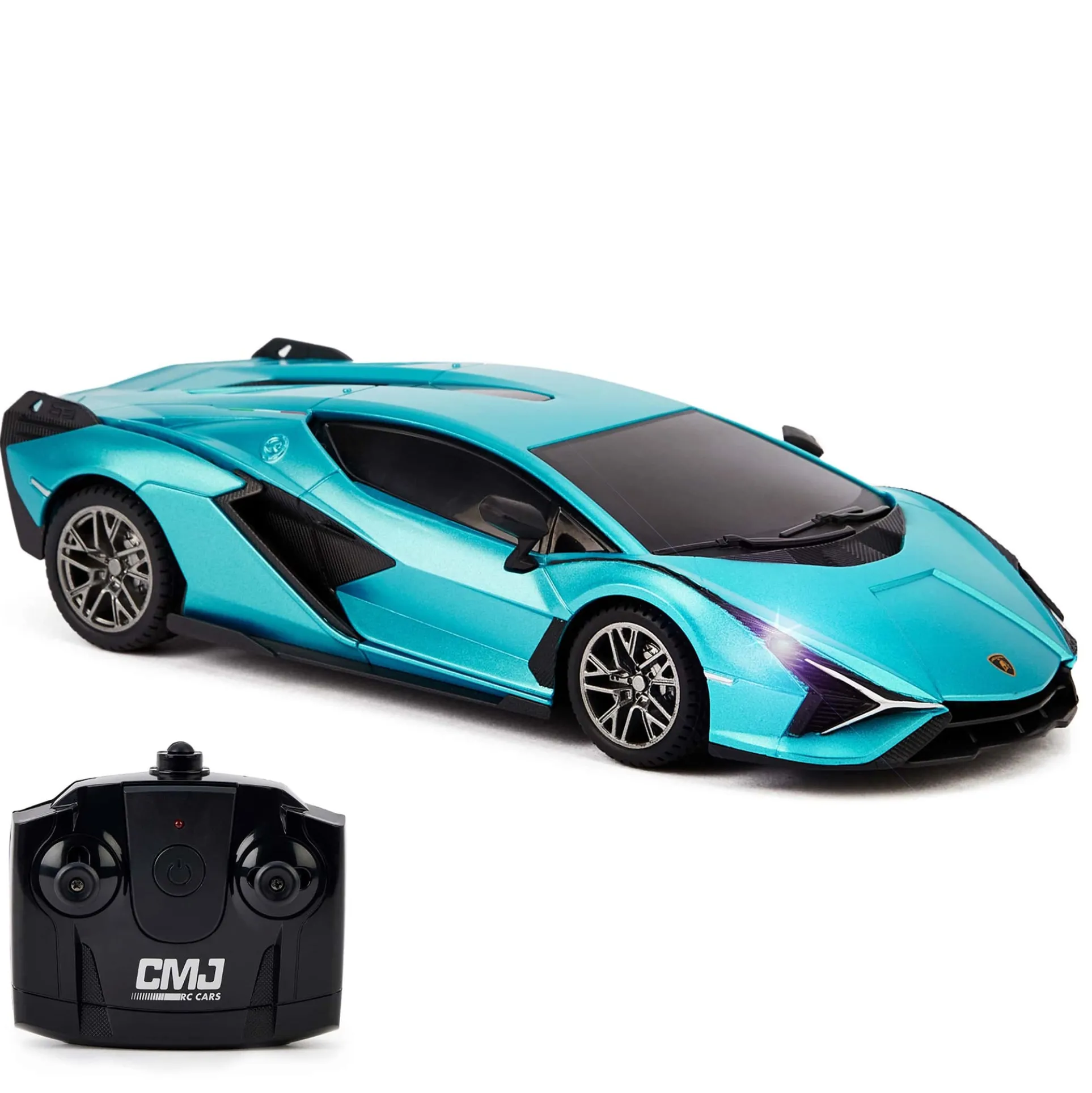 CMJ RC Cars Lamborghini Sián FKP 37 - Blue - 1:24 Scale Radio Control Vehicle with LED Headlights