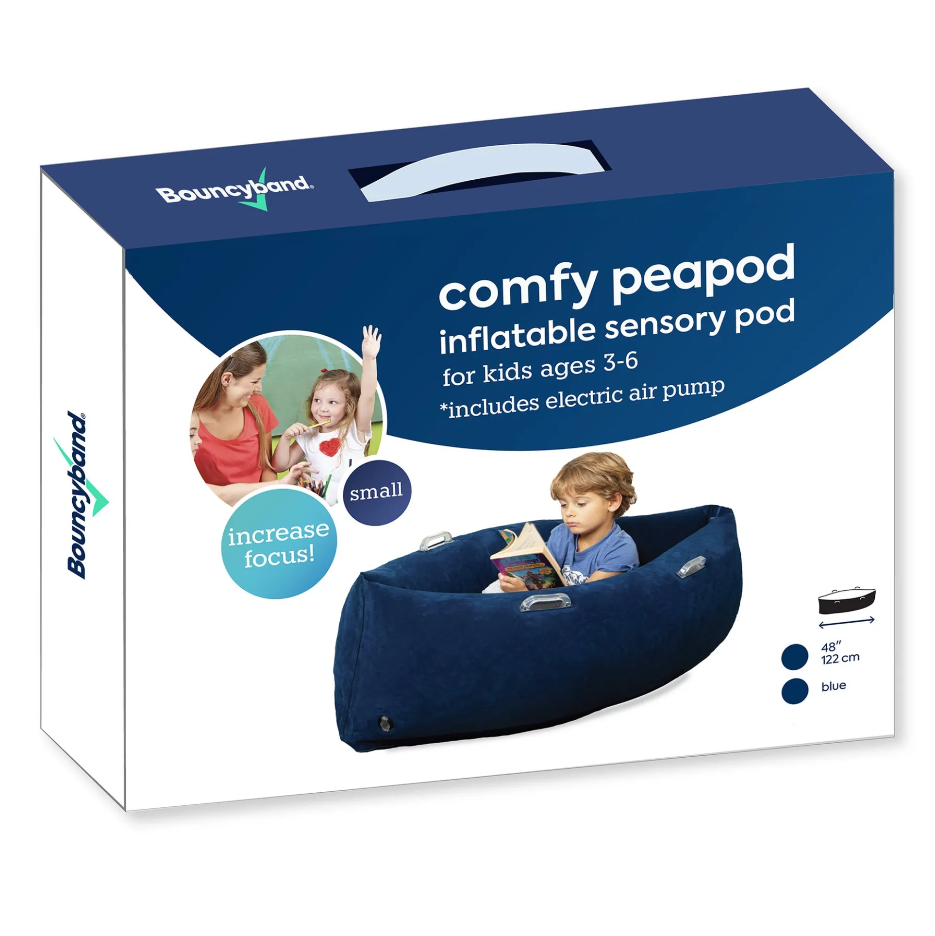 Bouncyband® Comfy Hugging Peapod Sensory Pod for Kids, 48 Inch - Blue