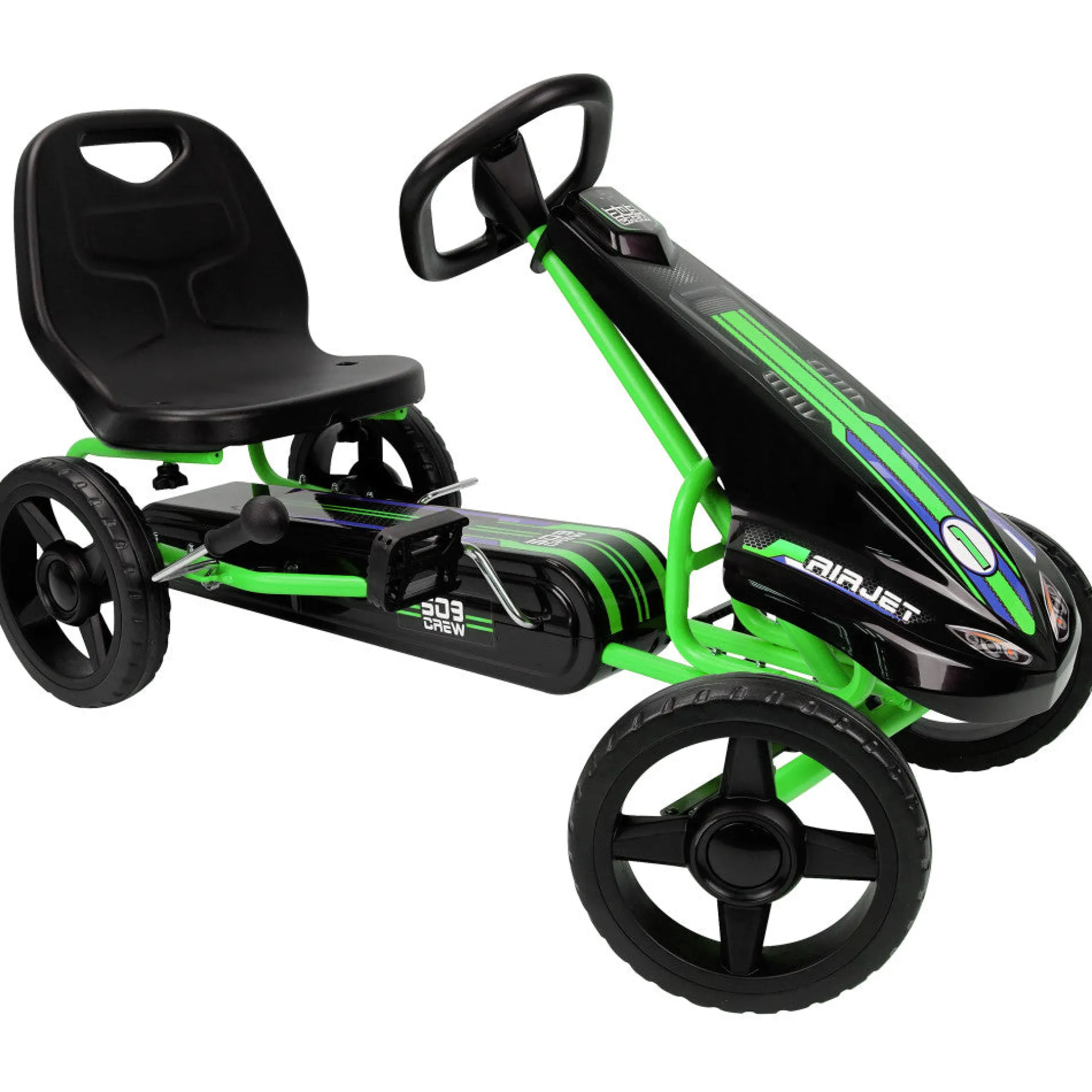 Air Jet Pedal Go Kart - Green - Sporty Graphics, Adjustable Seat for Kids