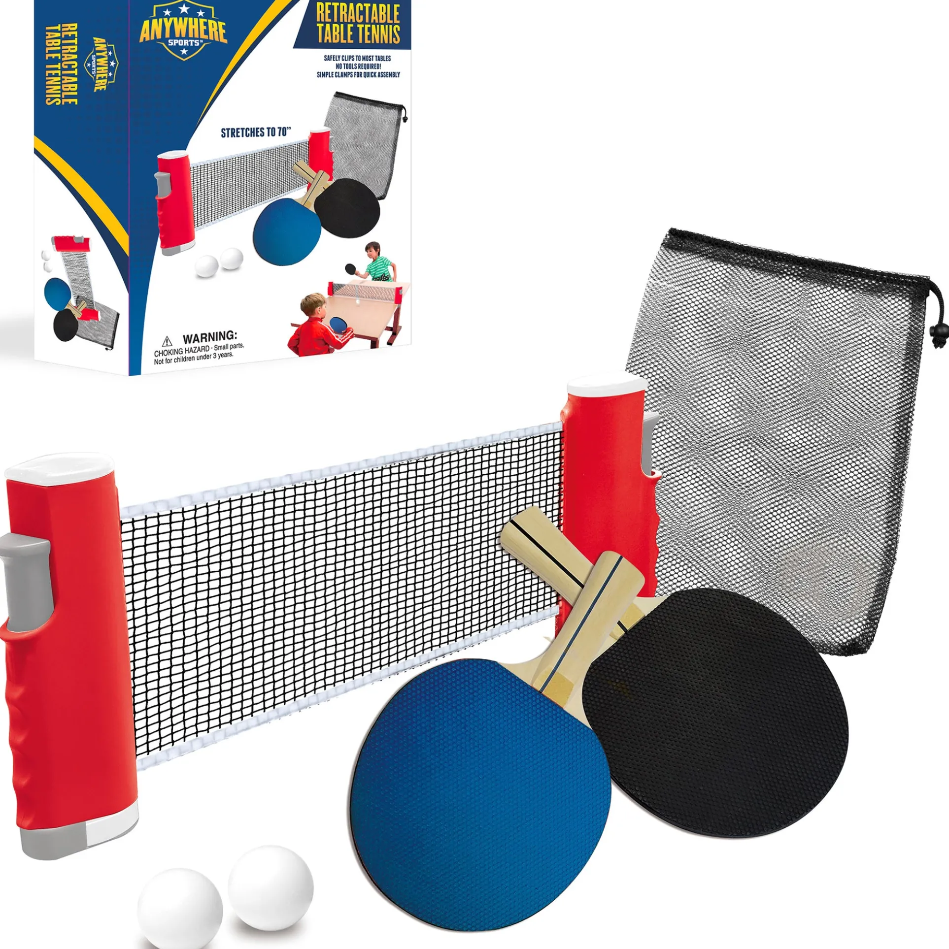 Anywhere Sports Portable Table Tennis Set with Retractable Net