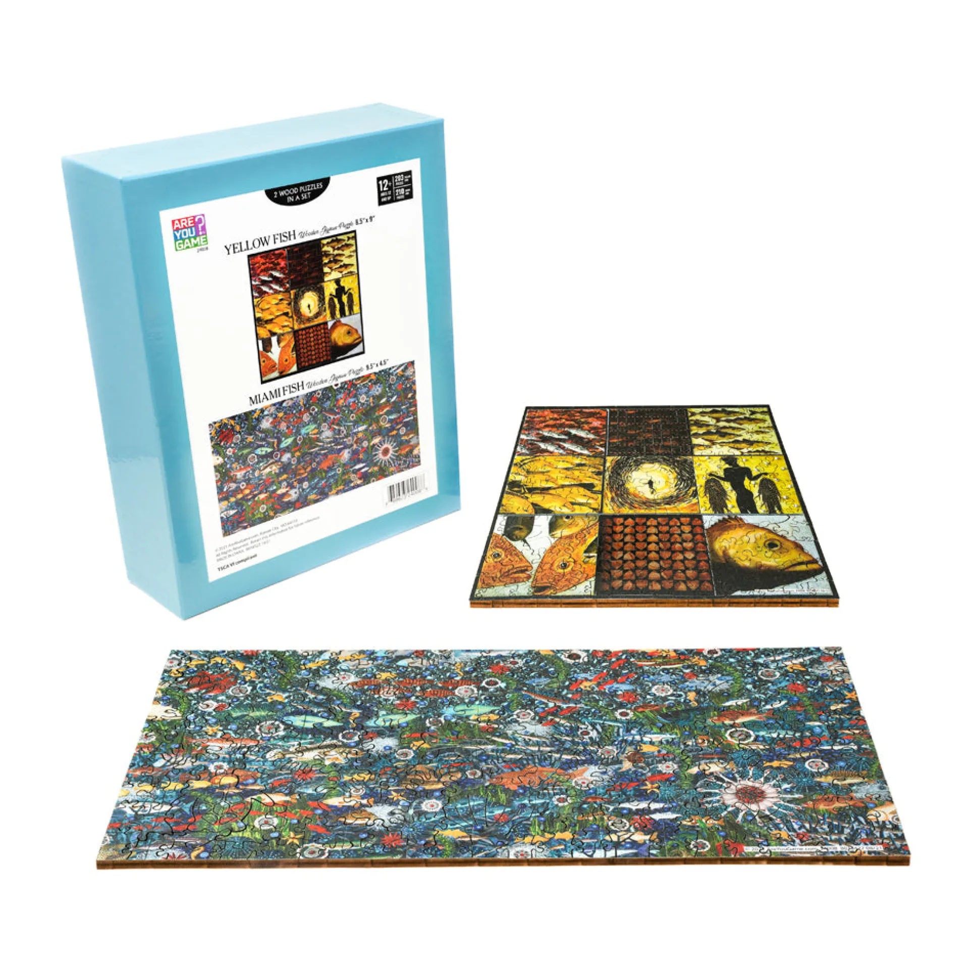 AreYouGame Yellow & Miami Fish 2-Pack Wooden Jigsaw Puzzles