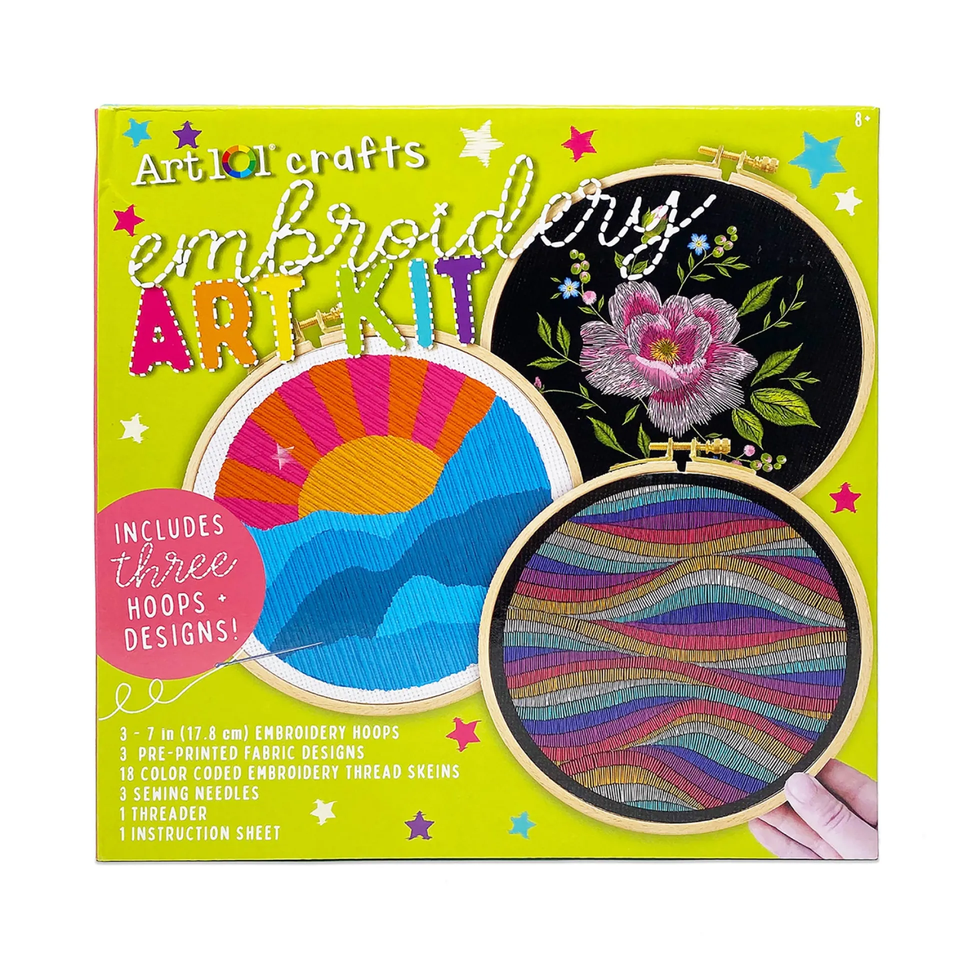 Art 101 Beginner's Embroidery Art Kit - 3 Design Projects