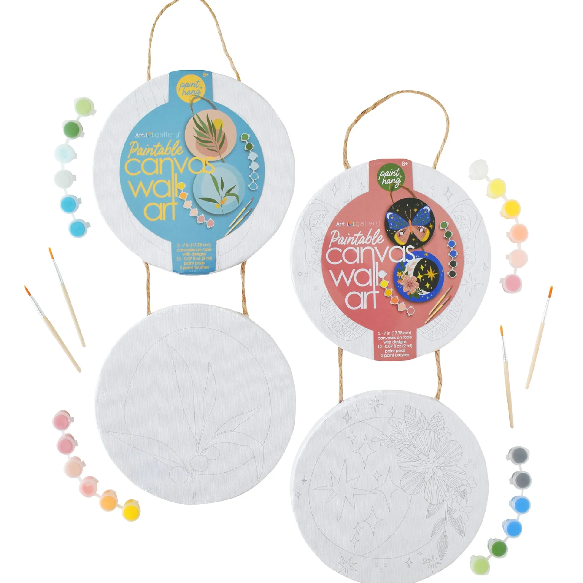 Art 101 Botanical Themed Paintable Circle Canvas Wall Art Kit - 2-Pack
