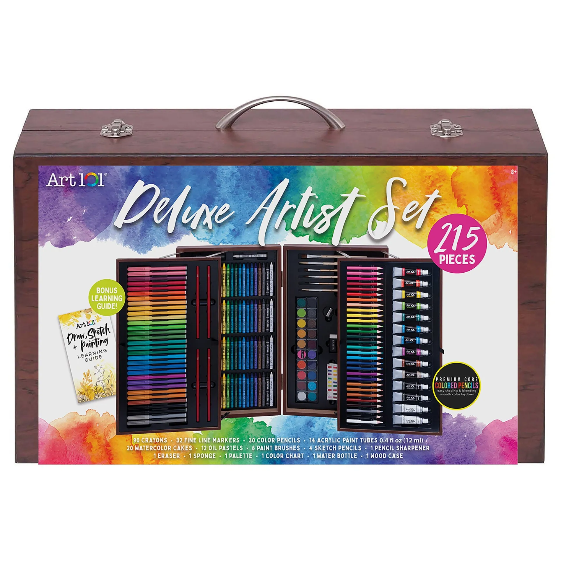 Art 101 Deluxe Wood Artist Set - 215 Piece Complete Art Studio
