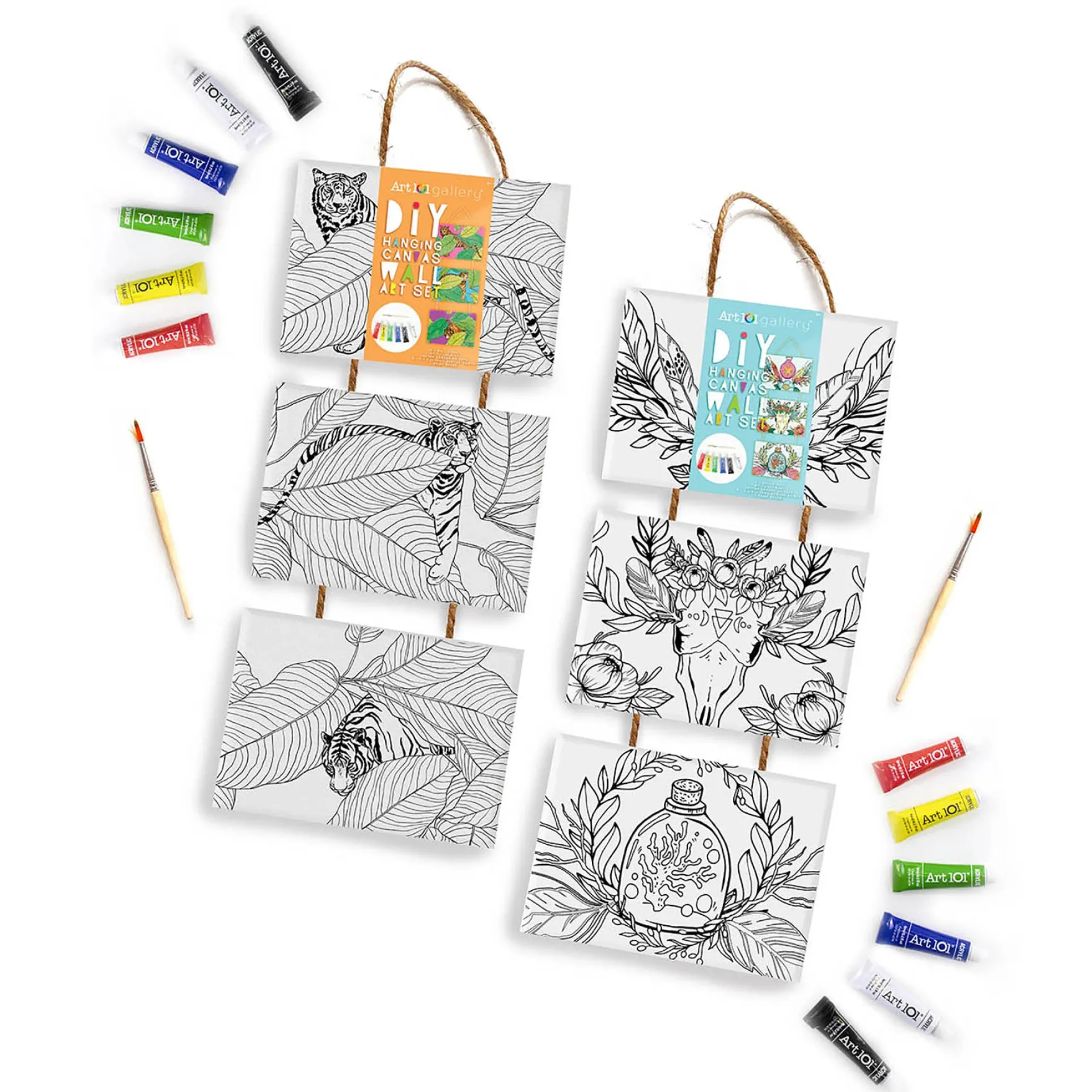 Art 101 DIY Canvas Art Set - Dual Pack with Acrylic Paints & Brushes