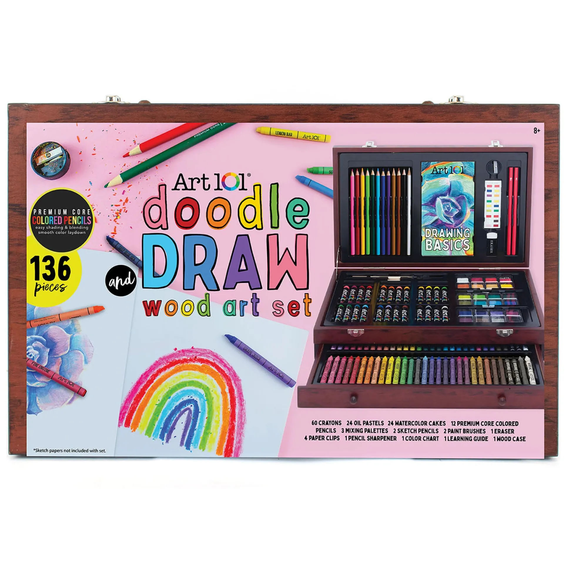 Art 101 Doodle & Draw Deluxe 136-Piece Multimedia Art Set - Wood Case