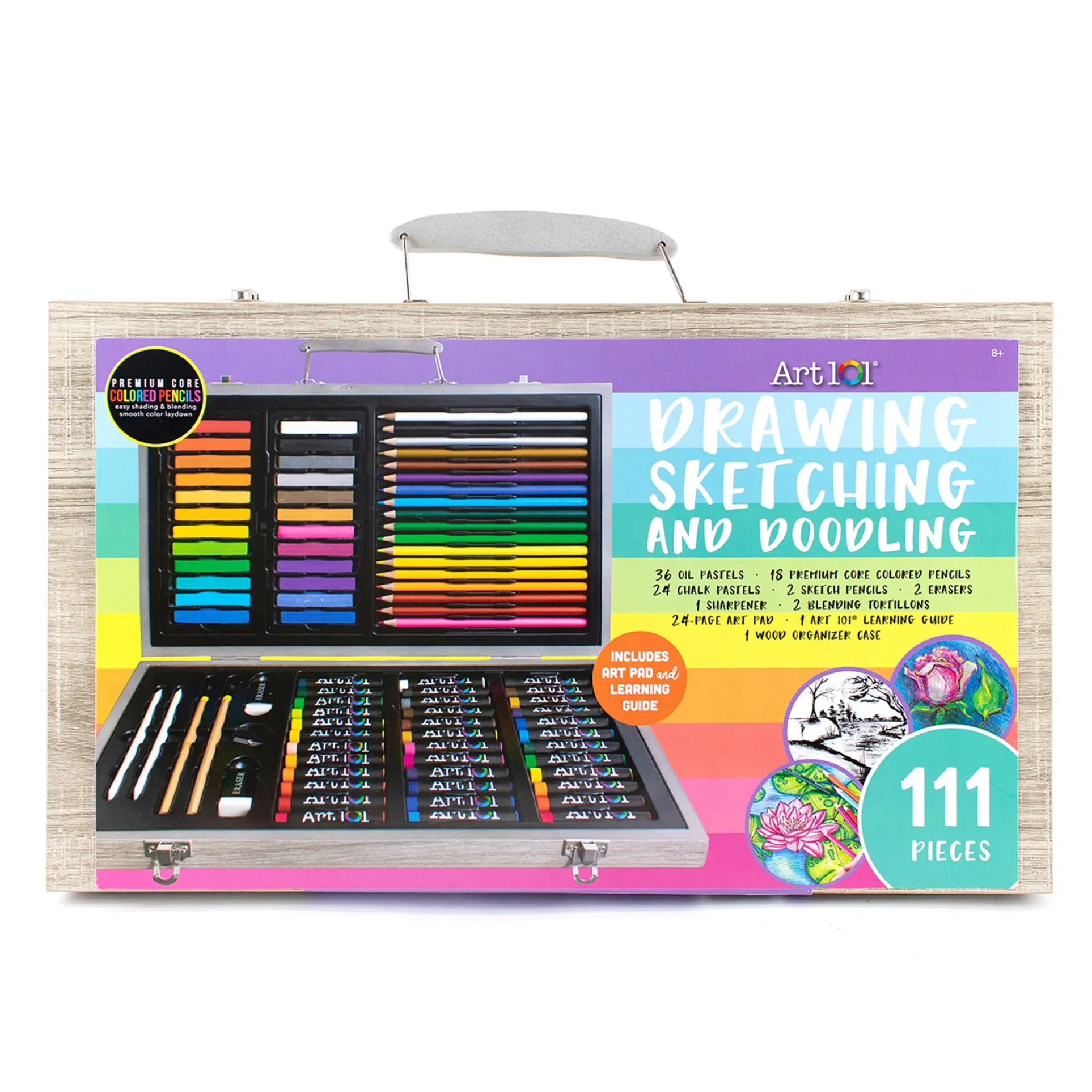 Art 101 Ultimate Drawing, Sketching & Doodle Wood Art Set - 111 Pieces