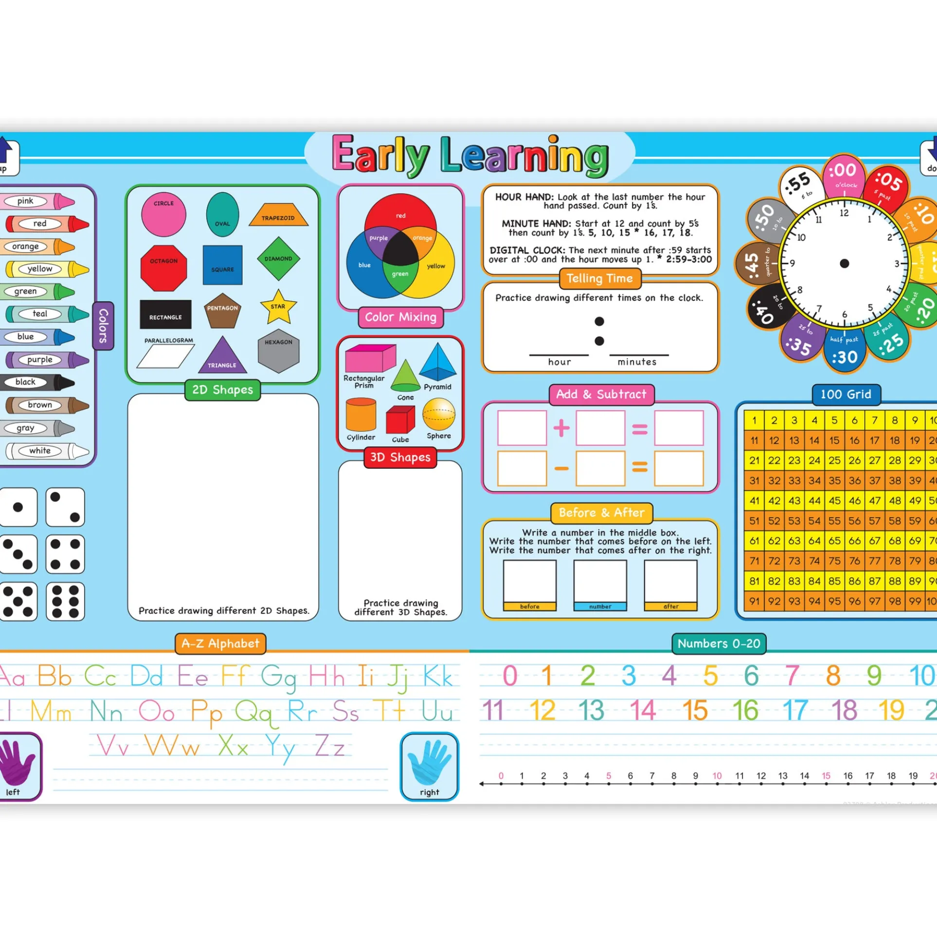 Ashley Productions Smart Poly Learning Placemat - Early Education Basics - 13" x 19" - Pack of 10