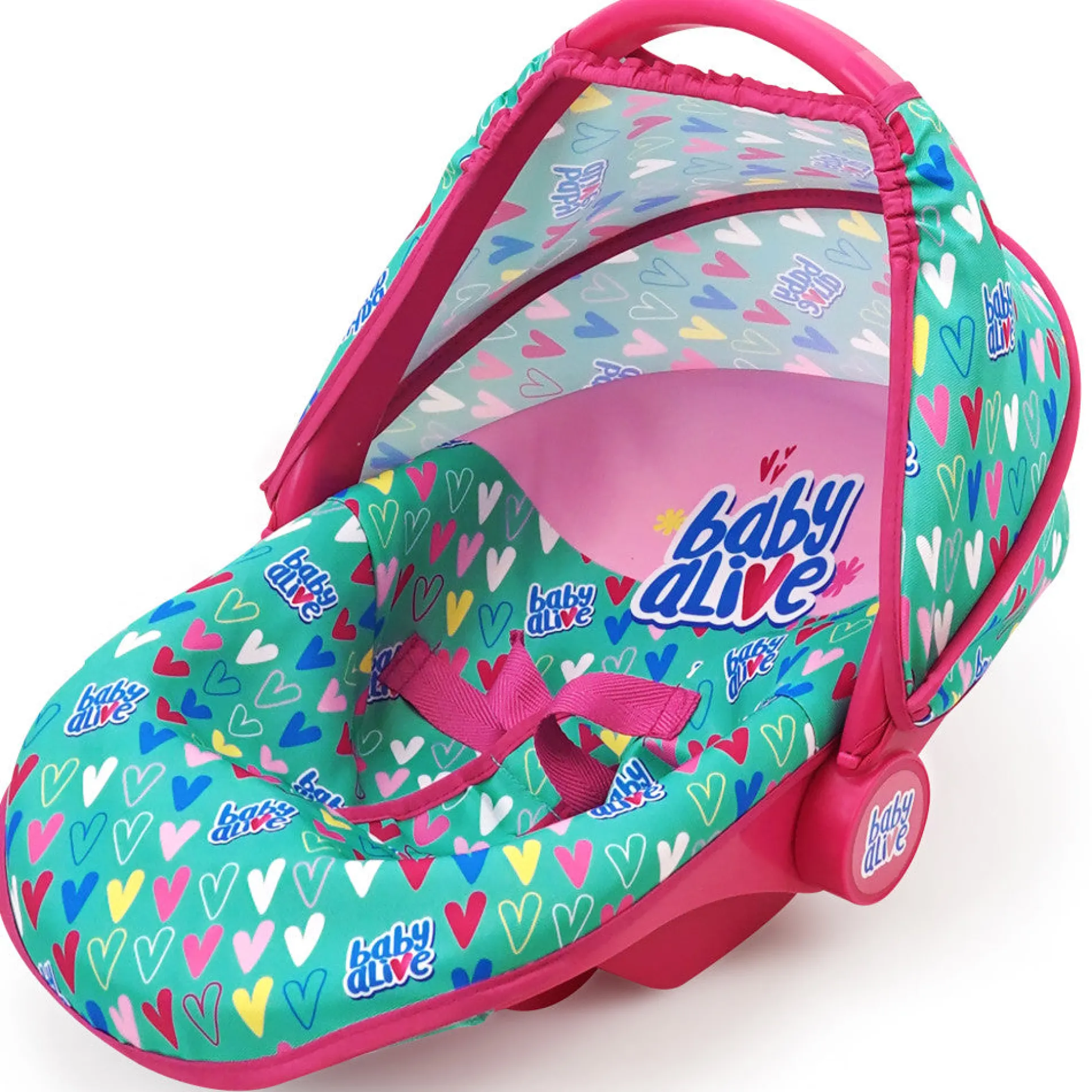 Baby Alive Deluxe Doll Car Seat - Multi-Function, Pink & Green Hearts