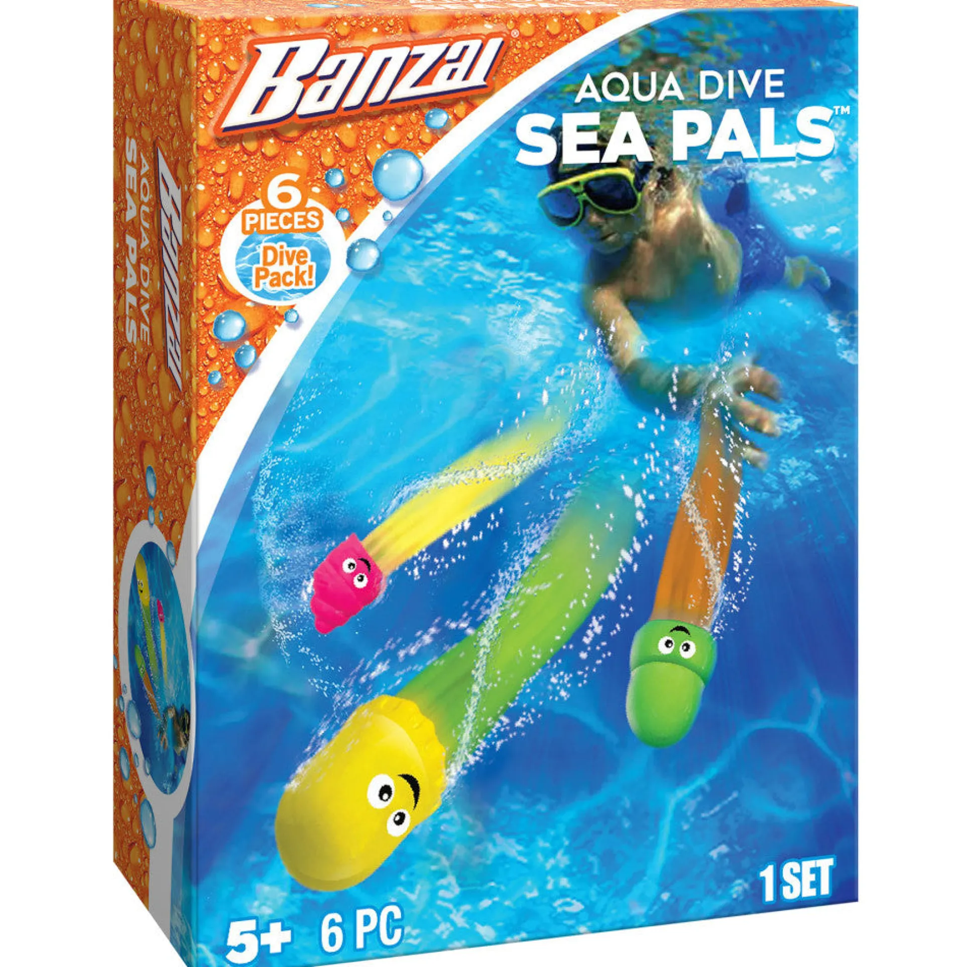 Banzai Aqua Dive Sea Pals 6-Piece Water Pool Dive Toy Set