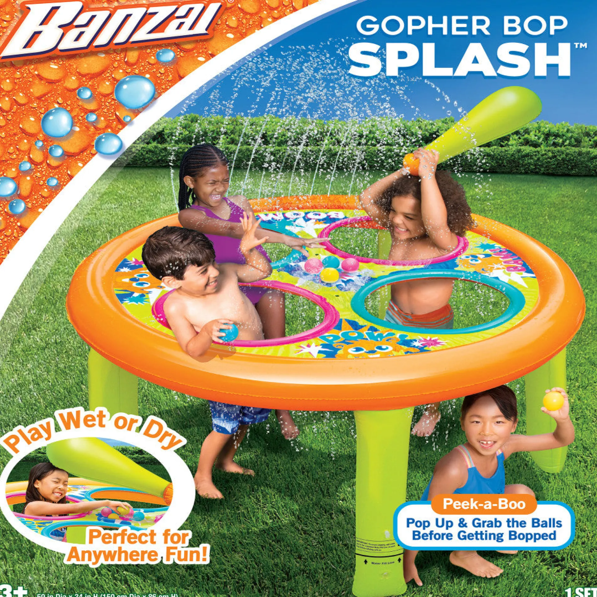 Banzai Gopher Bop Splash Sprinkler - Interactive Wet or Dry Backyard Game