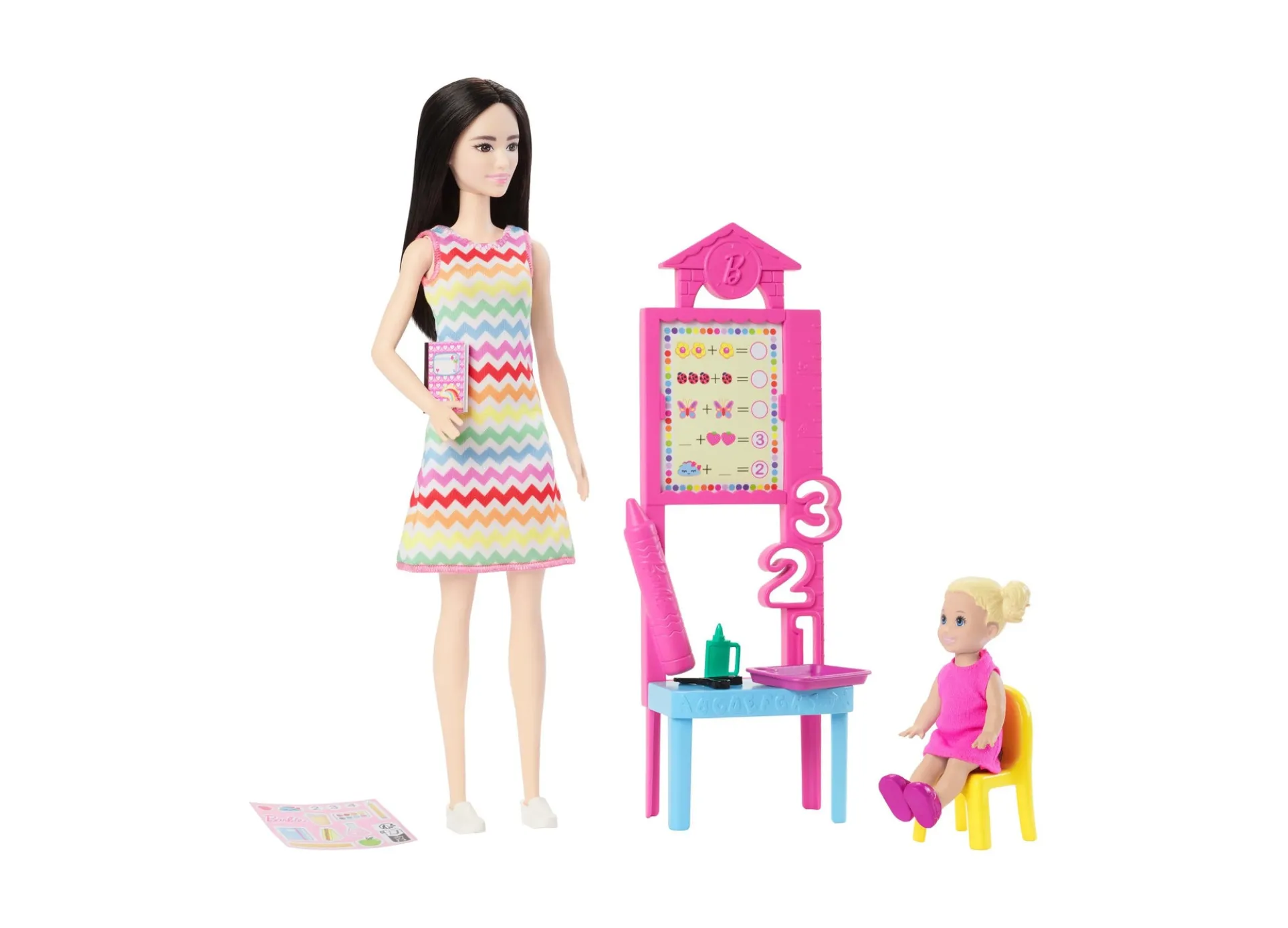 Barbie Teacher Doll Set with Blonde Fashion Doll, Toddler Student & Classroom Accessories