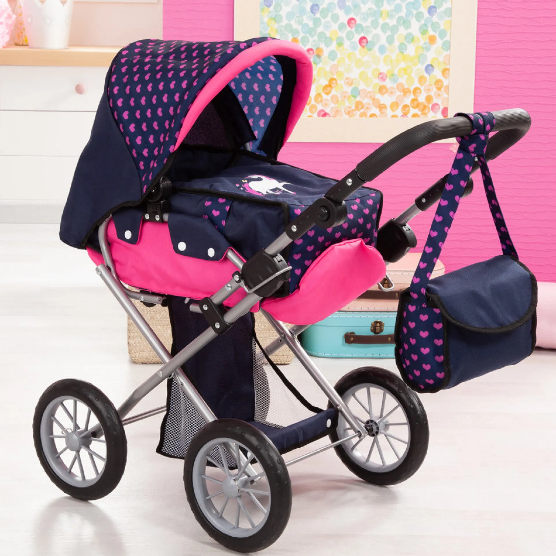 Bayer Design Baby Doll City Star Pram, Convertible Jogger, Polka Dots