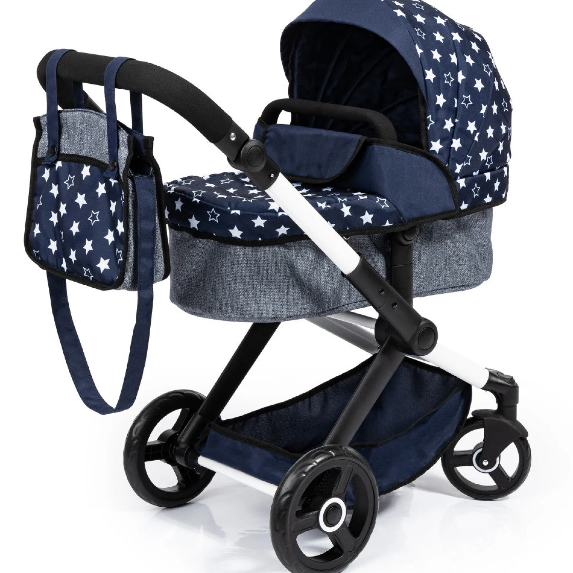 Bayer Design Combi Doll Pram Xeo, Blue & White Stars - Versatile Playset for Kids Ages 3+