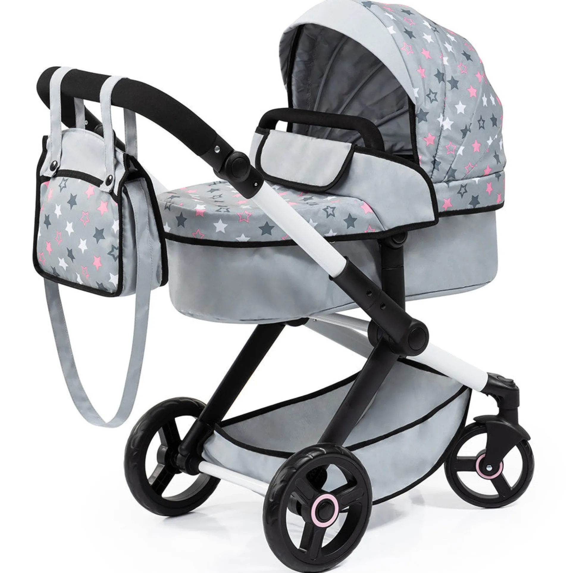 Bayer Design Dolls Pram Xeo - Convertible, Grey, Pink, Stars