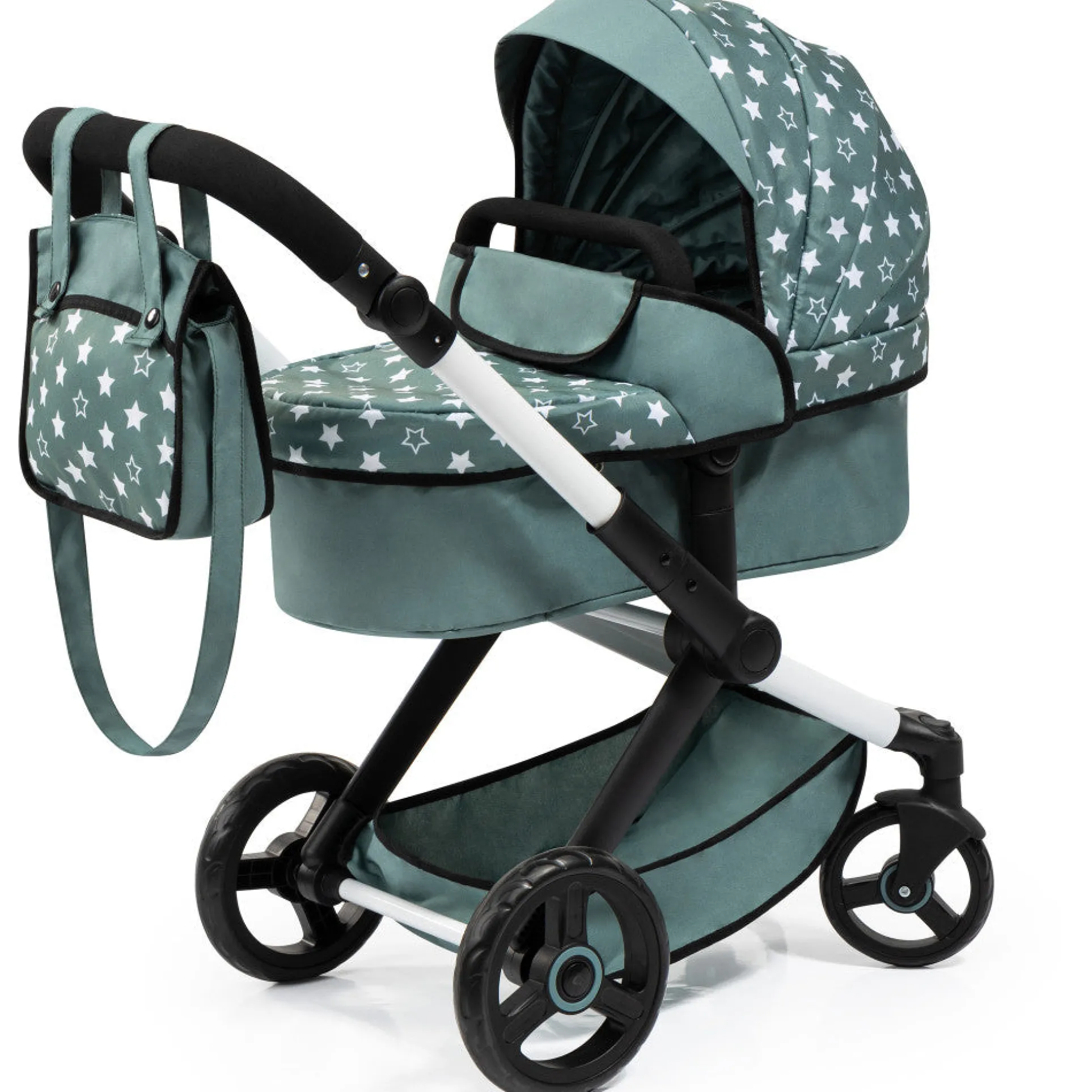 Bayer Design Dolls Pram Xeo: Stars Green & White with Matching Handbag