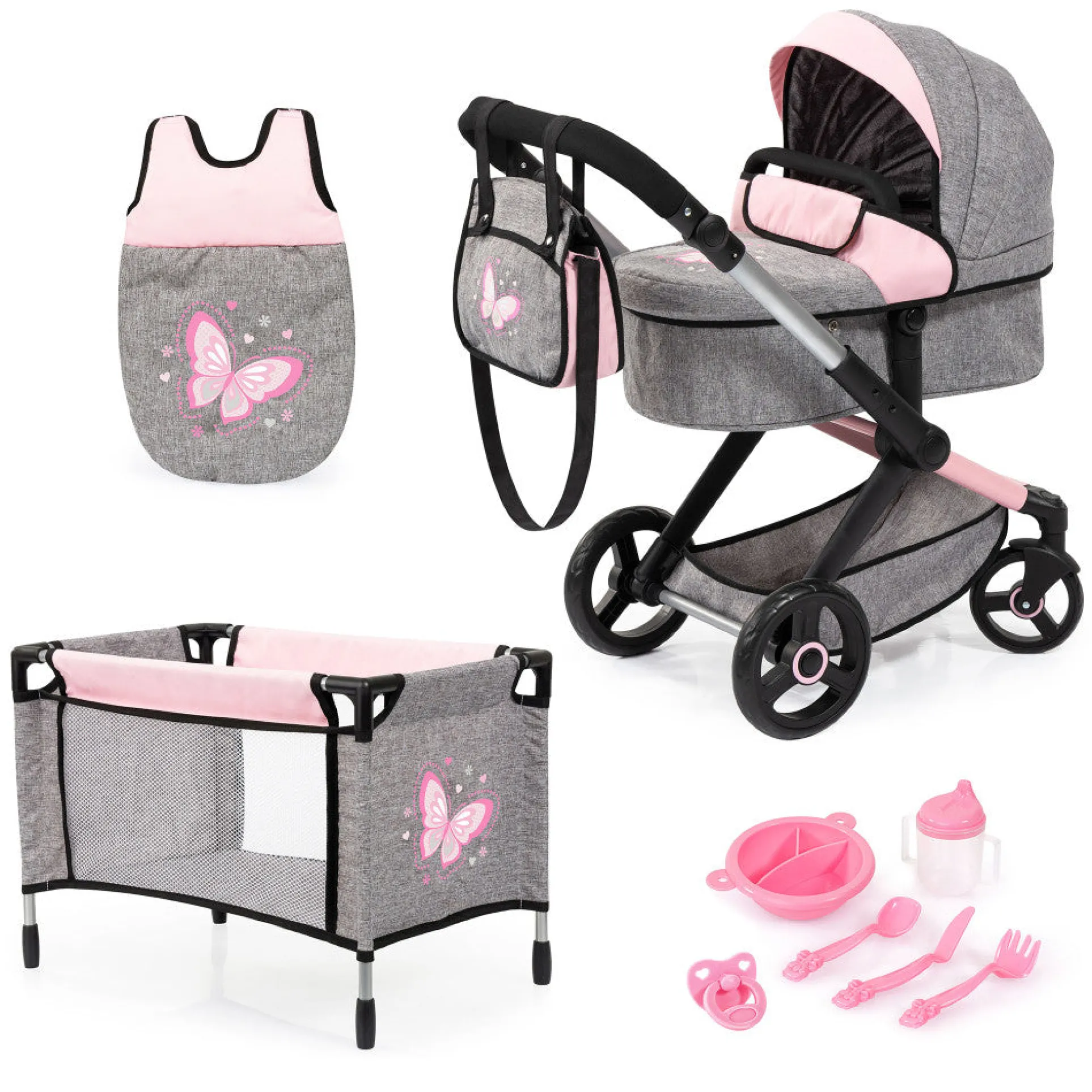 Bayer Design Fairy-Themed Doll Pram and Care Set - 10 Piece Mega Set