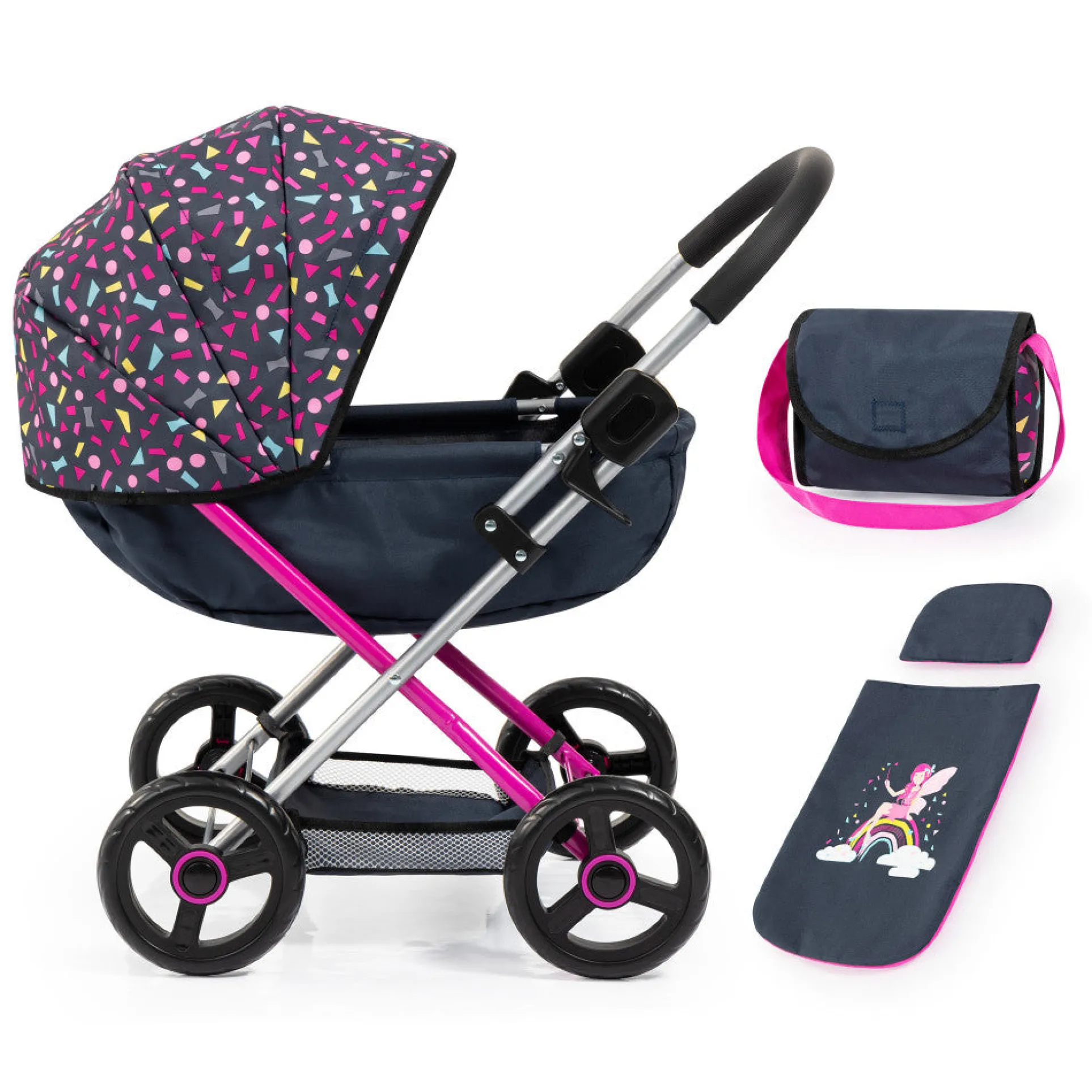Bayer Design Fairy-Themed Doll Pram Cosy - Navy & Hot Pink, Ages 3+